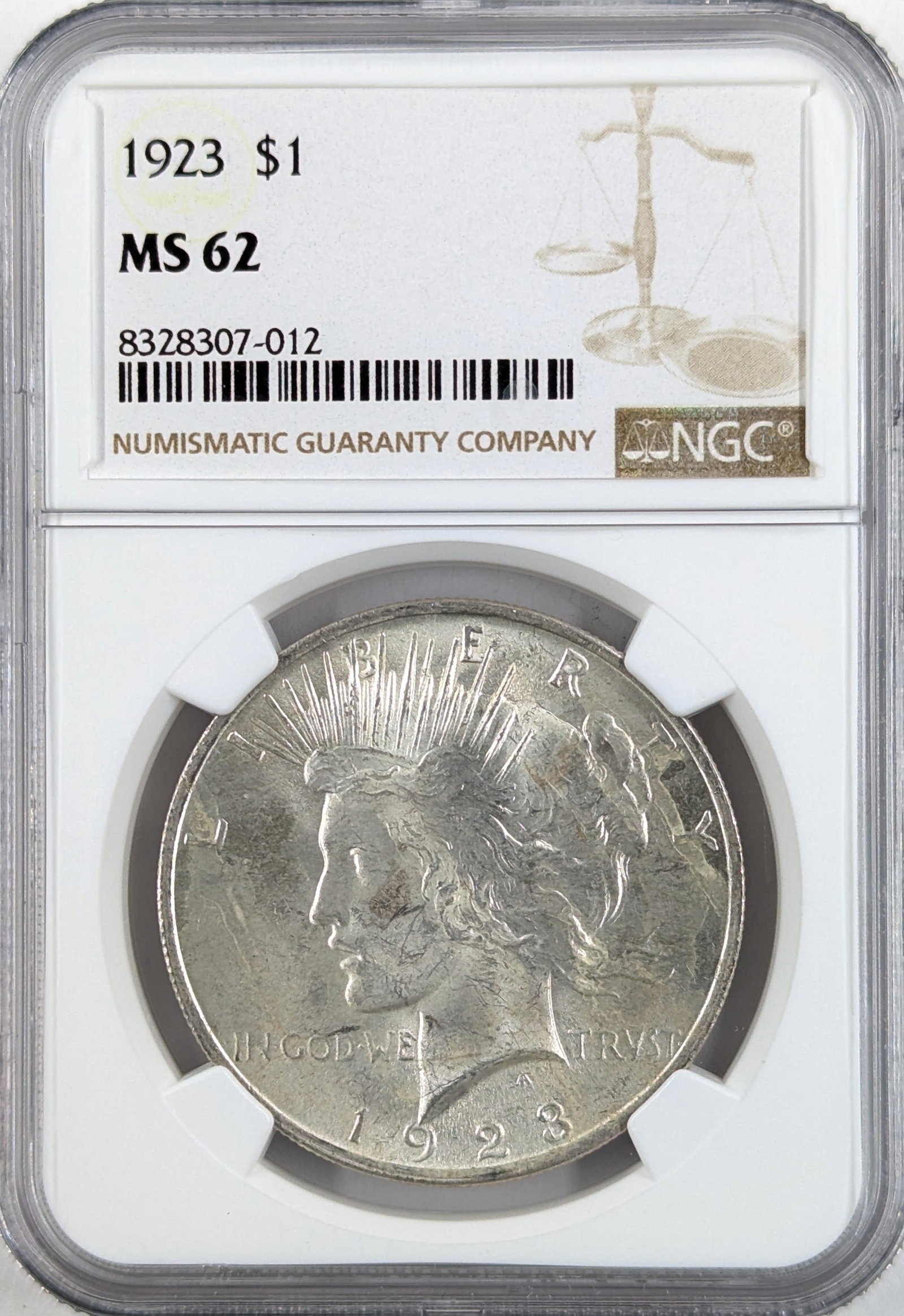 NGC 1923 MS62 Silver Peace Dollar: Silver
