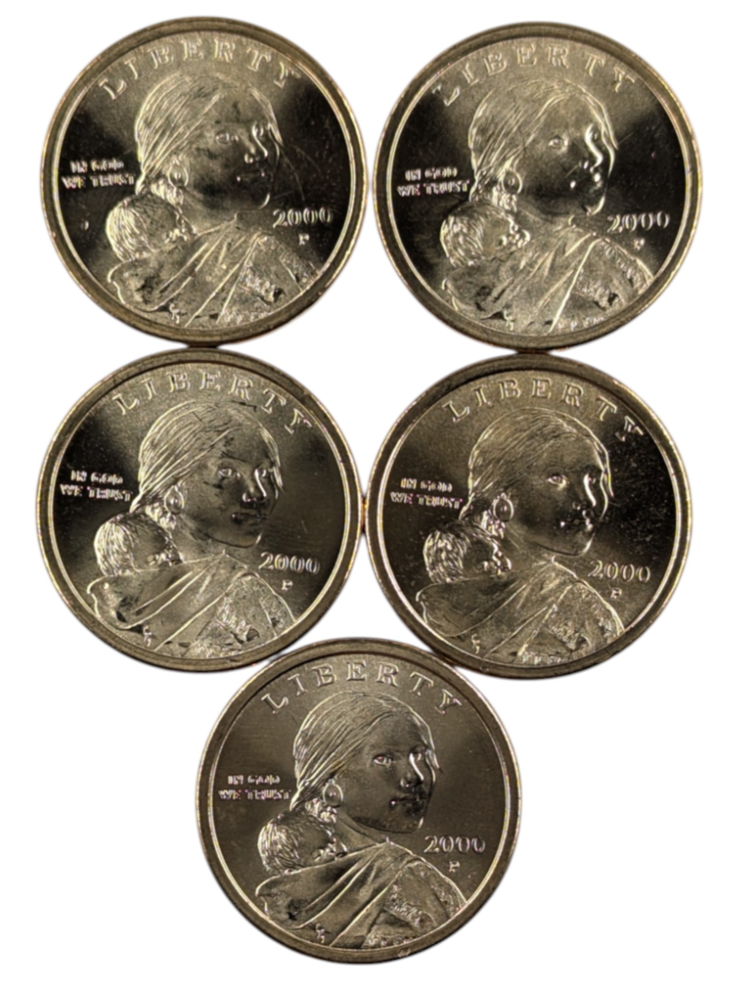 Lot of 5 Uncirculated Sacagawea Dollars - 2000-P: Coin