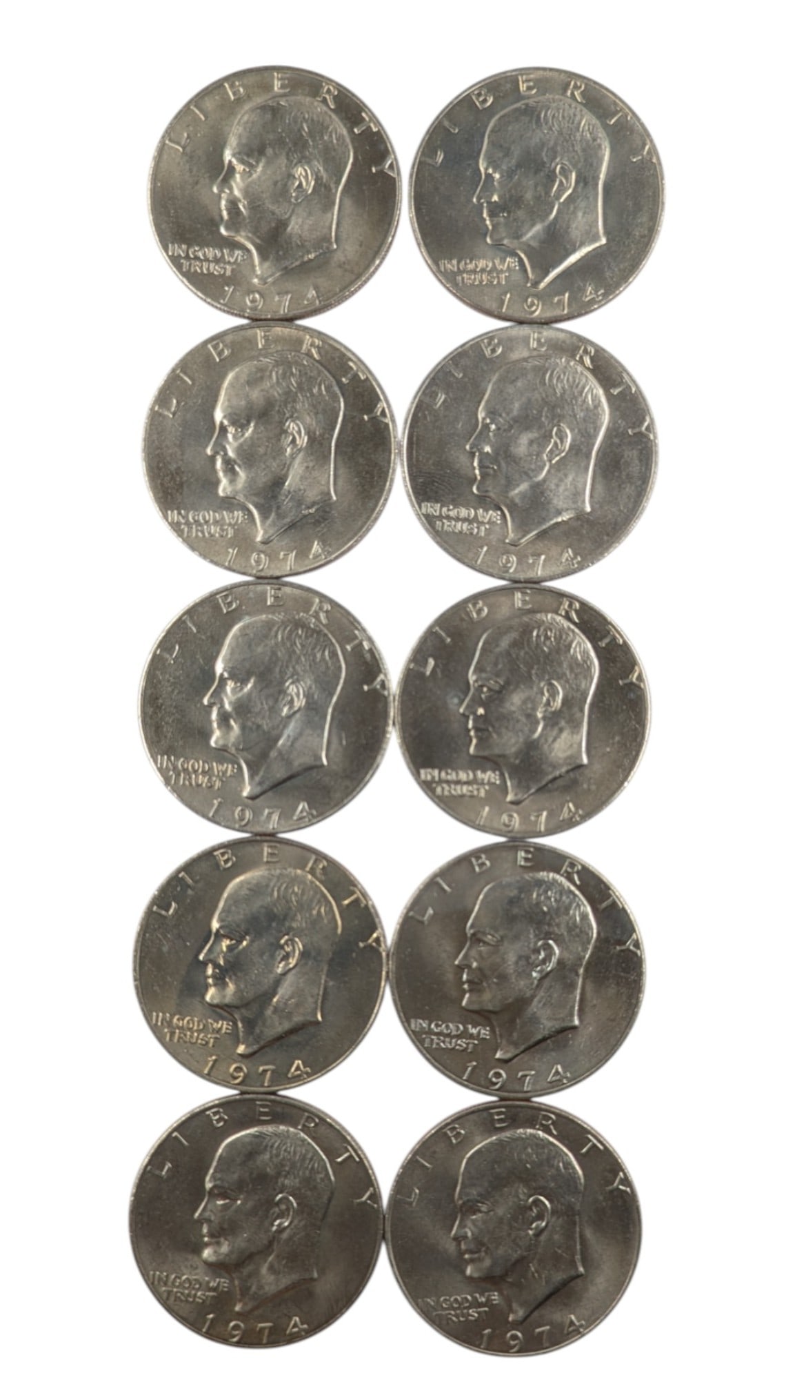 Lot of 10 Eisenhower "Ike" Dollars - All 1974 (1 of 2)