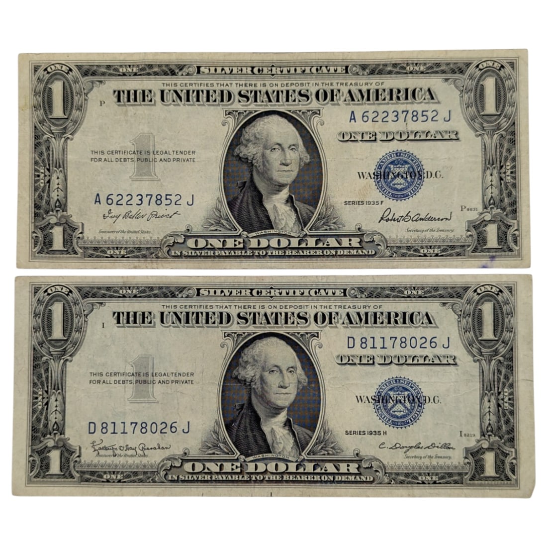 Lot of 2 - 1935 F/H $1 Notes - Silver Certificates (1 of 2)
