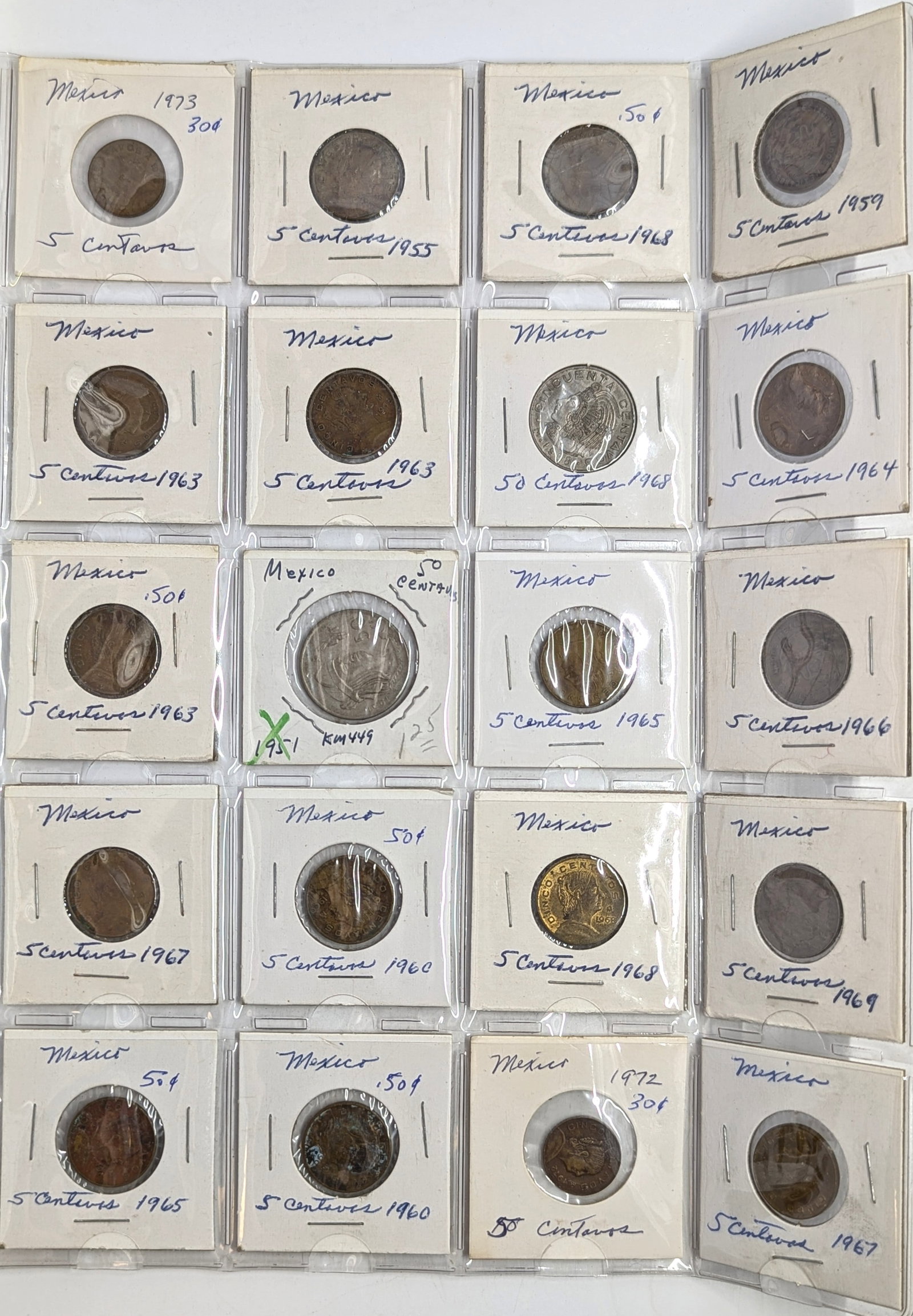 Lot of 20 Mexico Centavos in flips: Coin