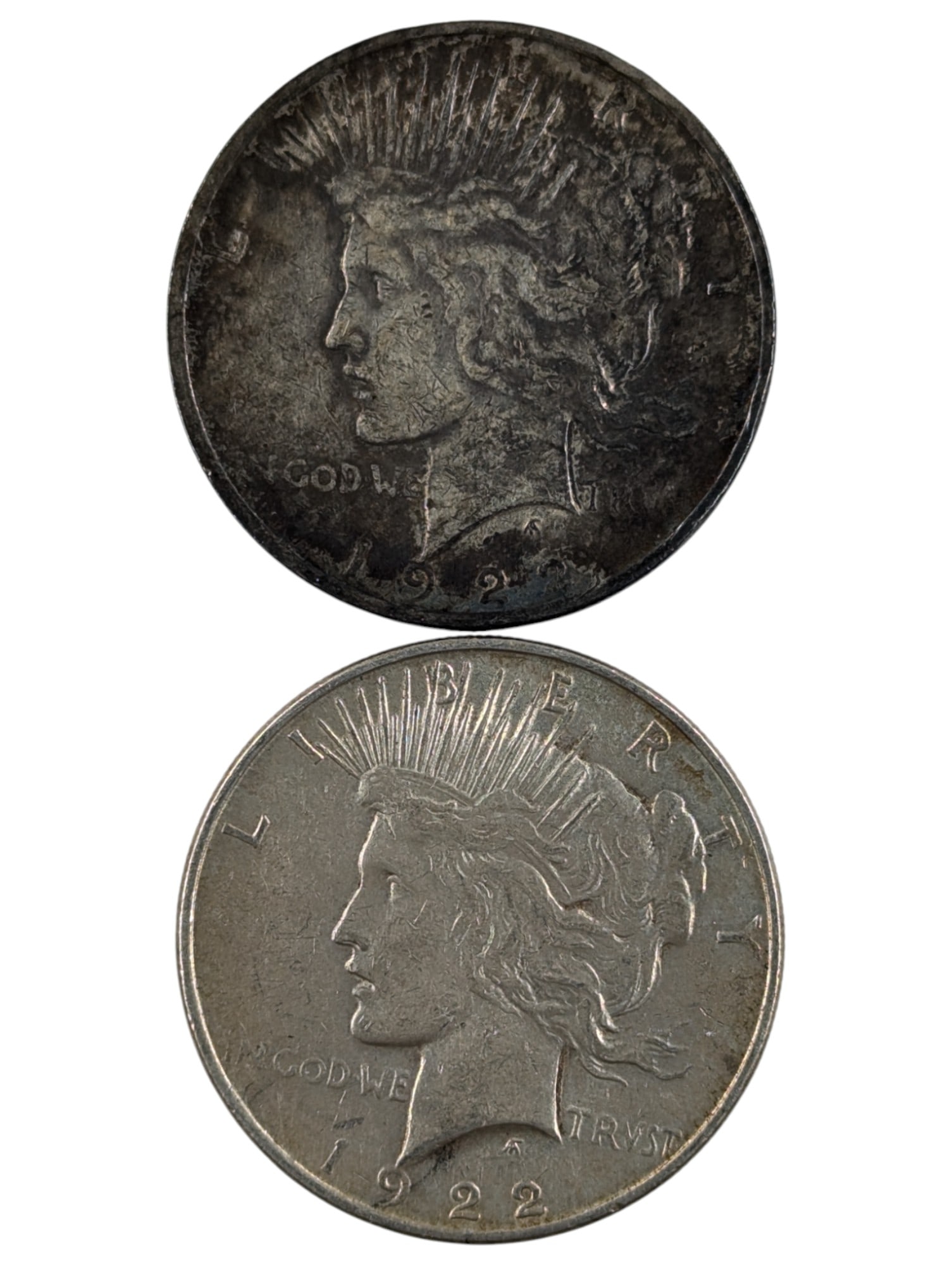 Lot of 2 Silver 1922 Peace Dollars (1 of 2)