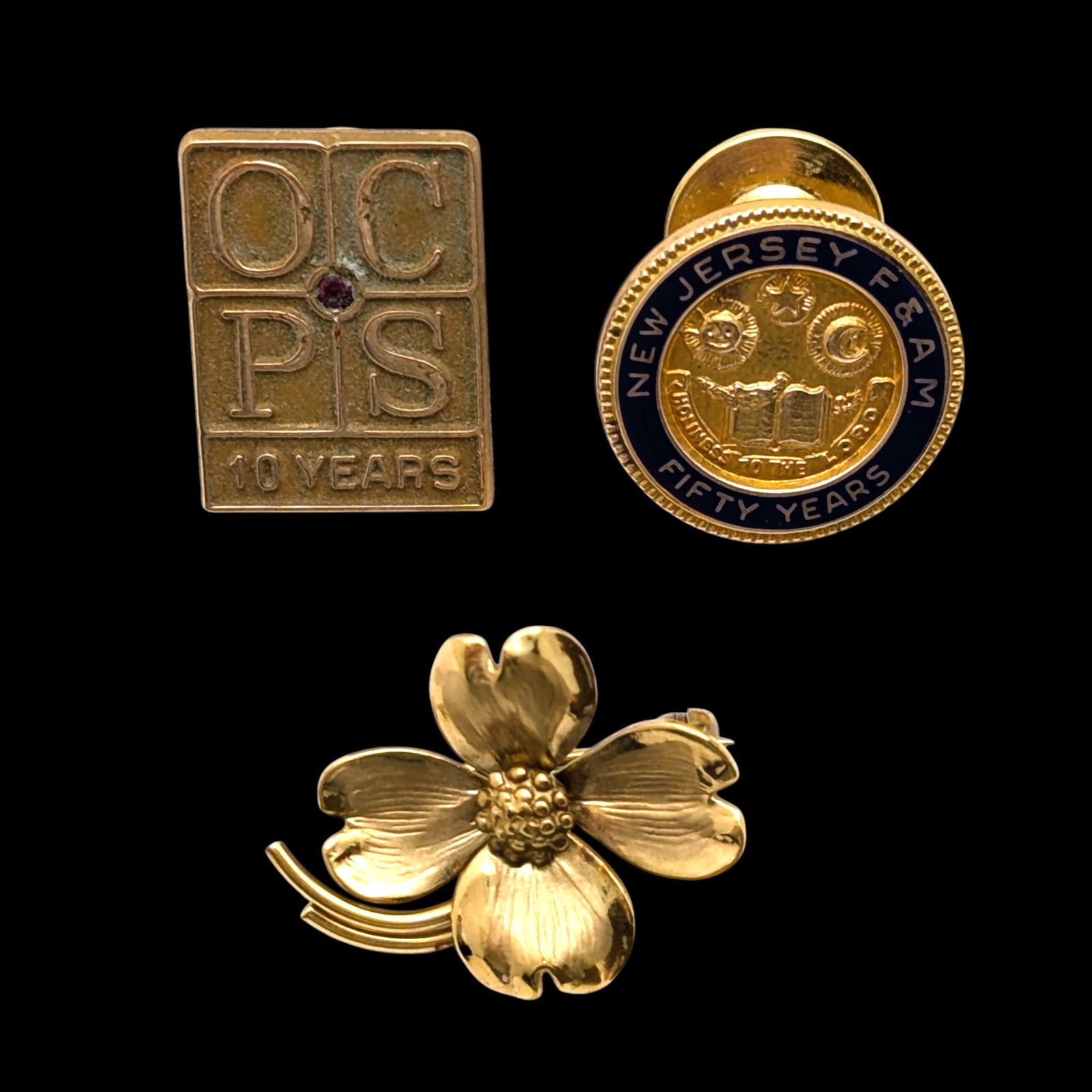 Lot of 3 Gold filled Pins - 2 are 10K GF and 1 is 12K GF: Jewelry