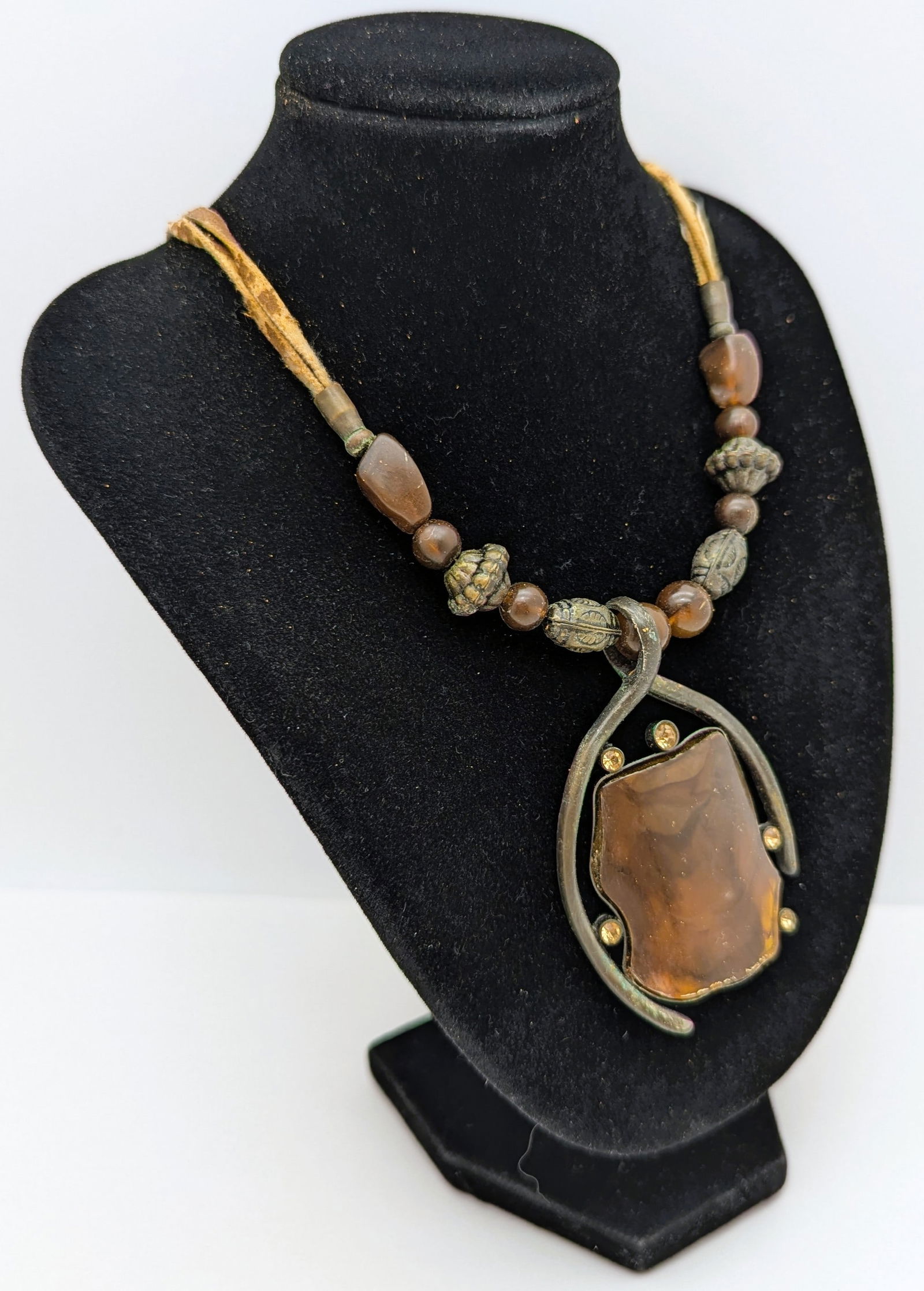 Handmade Bead & Leather Ladies Statement Necklace (1 of 8)