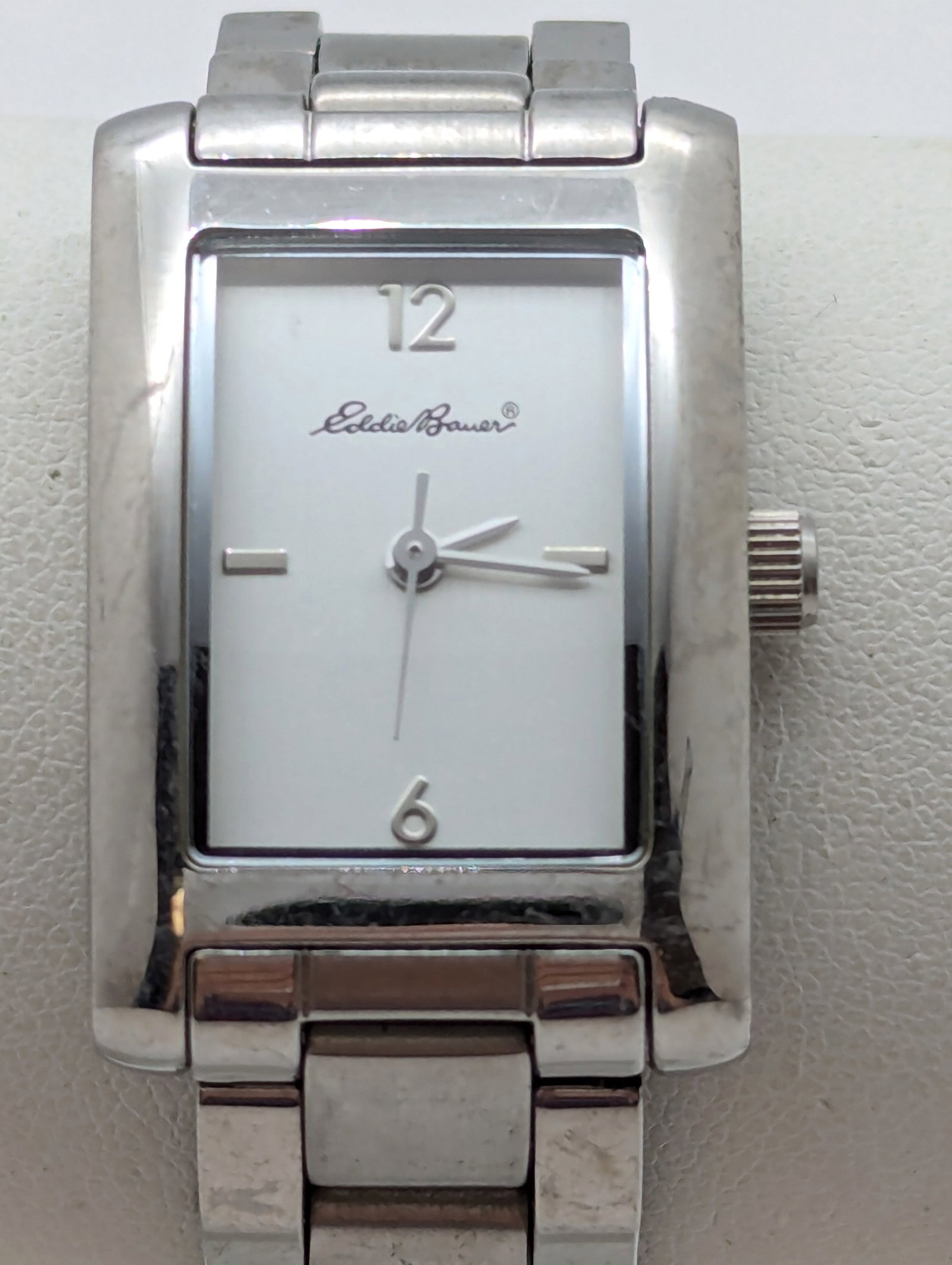 Eddie Bauer Tank style Silver tone Quartz Ladies Watch: Watch needs a new battery