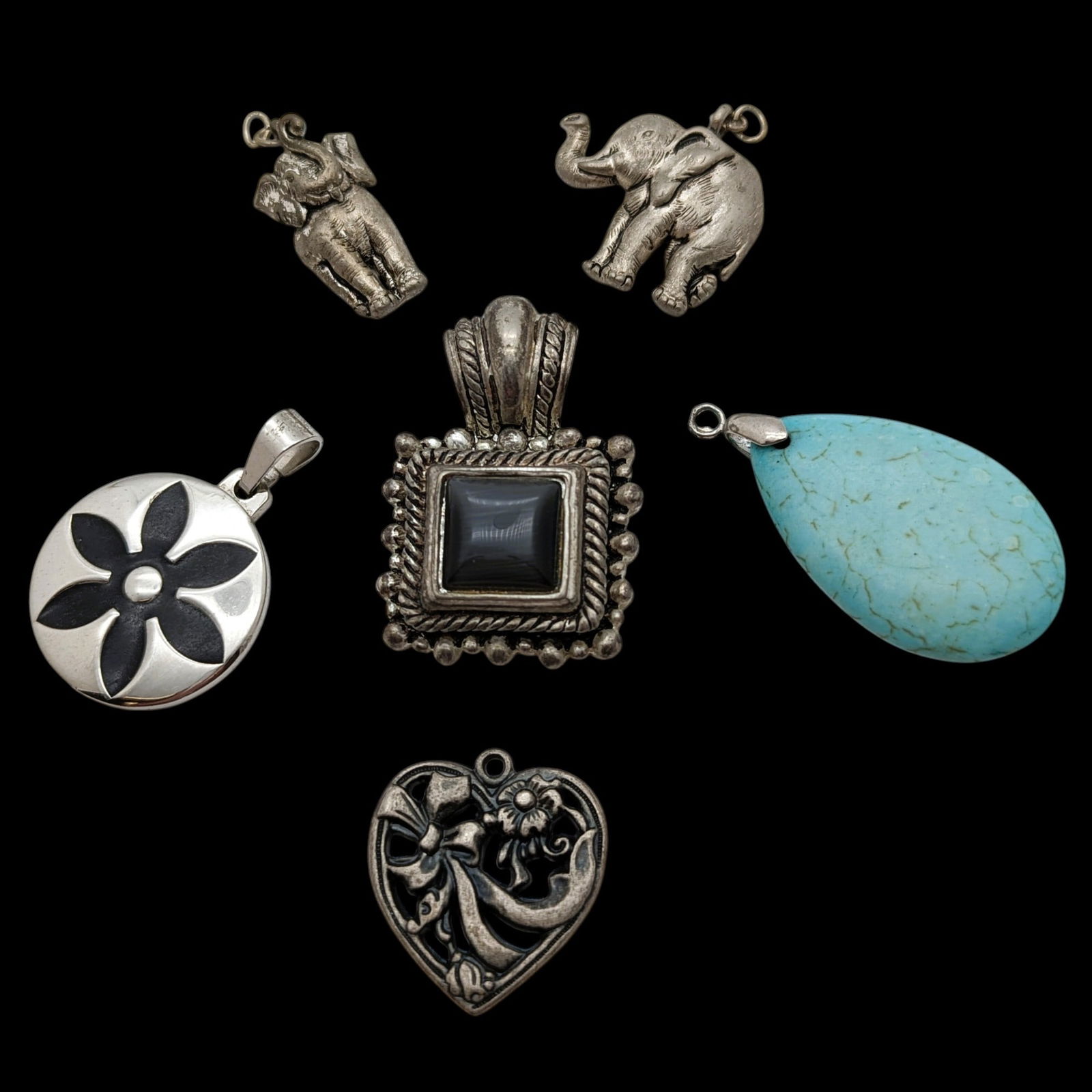 Lot of 6 Ladies Costume Pendants - Elephant, Heart, etc. (1 of 12)