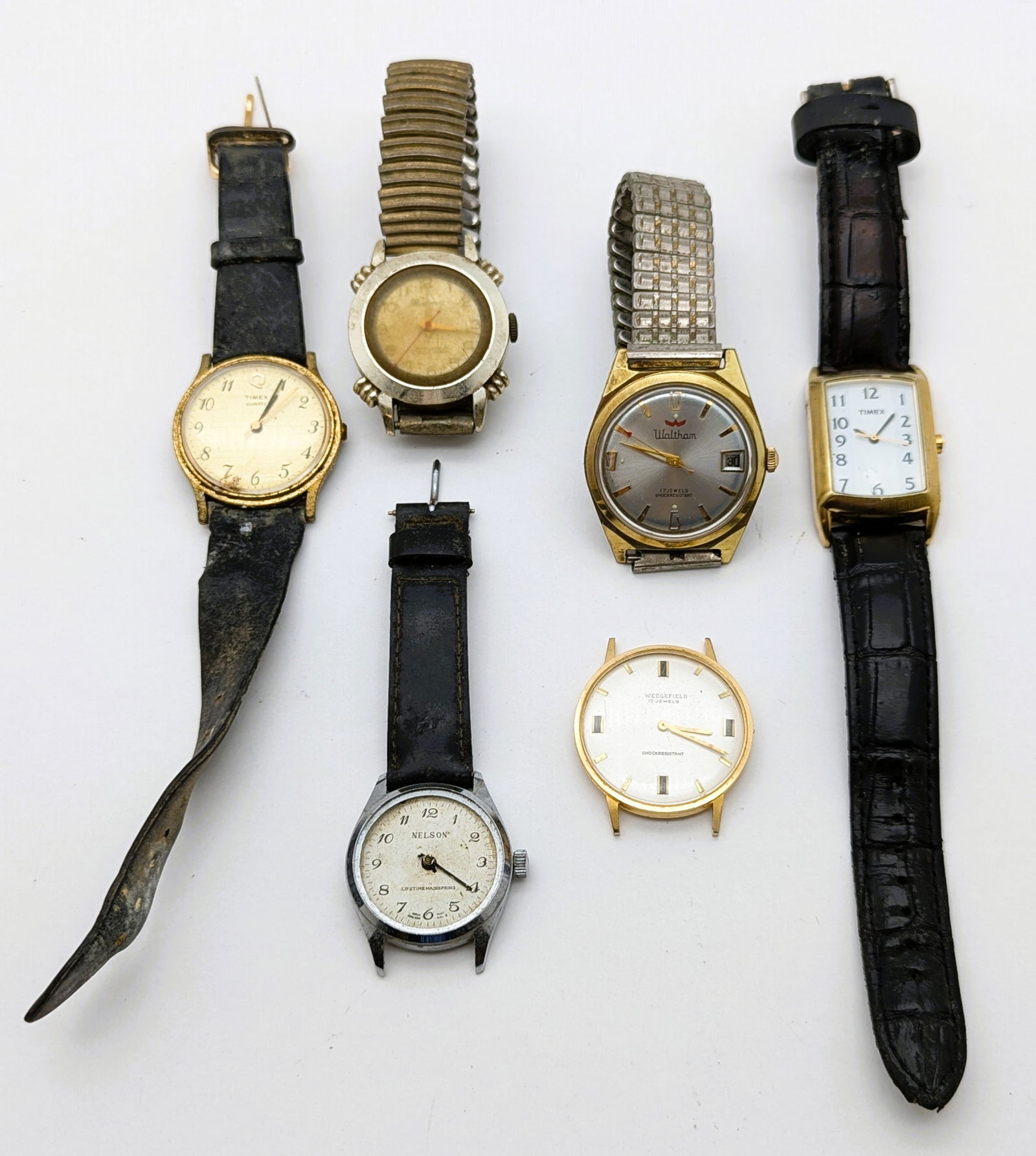 Lot of 6 Vintage Watches - Timex, Saxony, Waltham, etc. - Parts/Repair: Jewelry