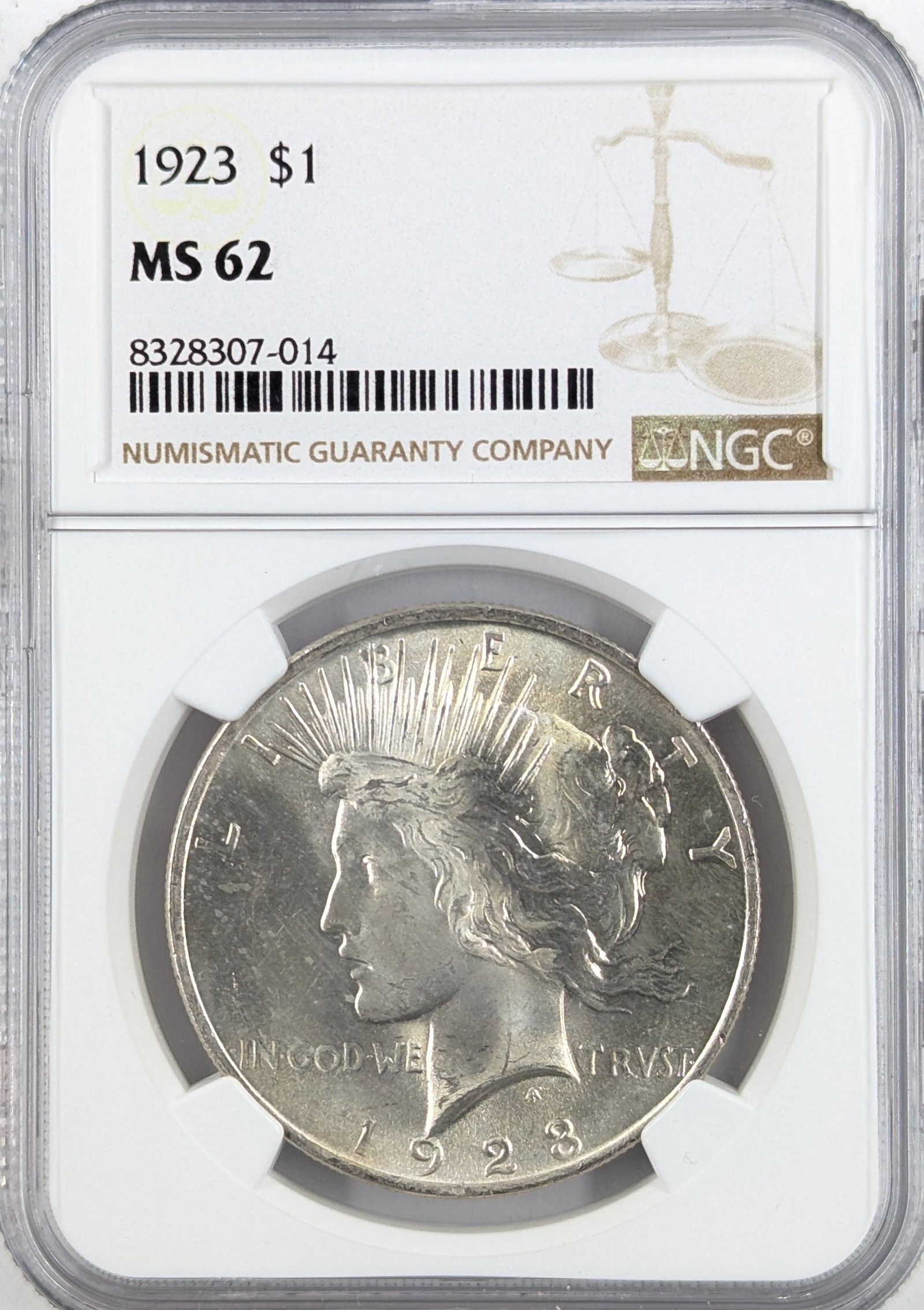 NGC 1923 MS62 Silver Peace Dollar: Silver