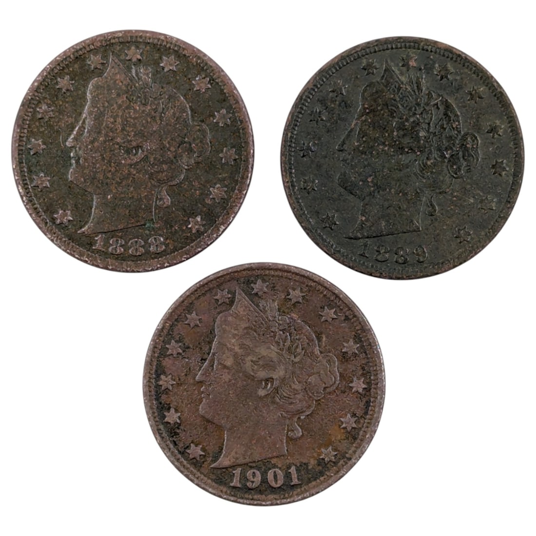 Lot of 3 Liberty V Nickels - 1888-1901: Coin