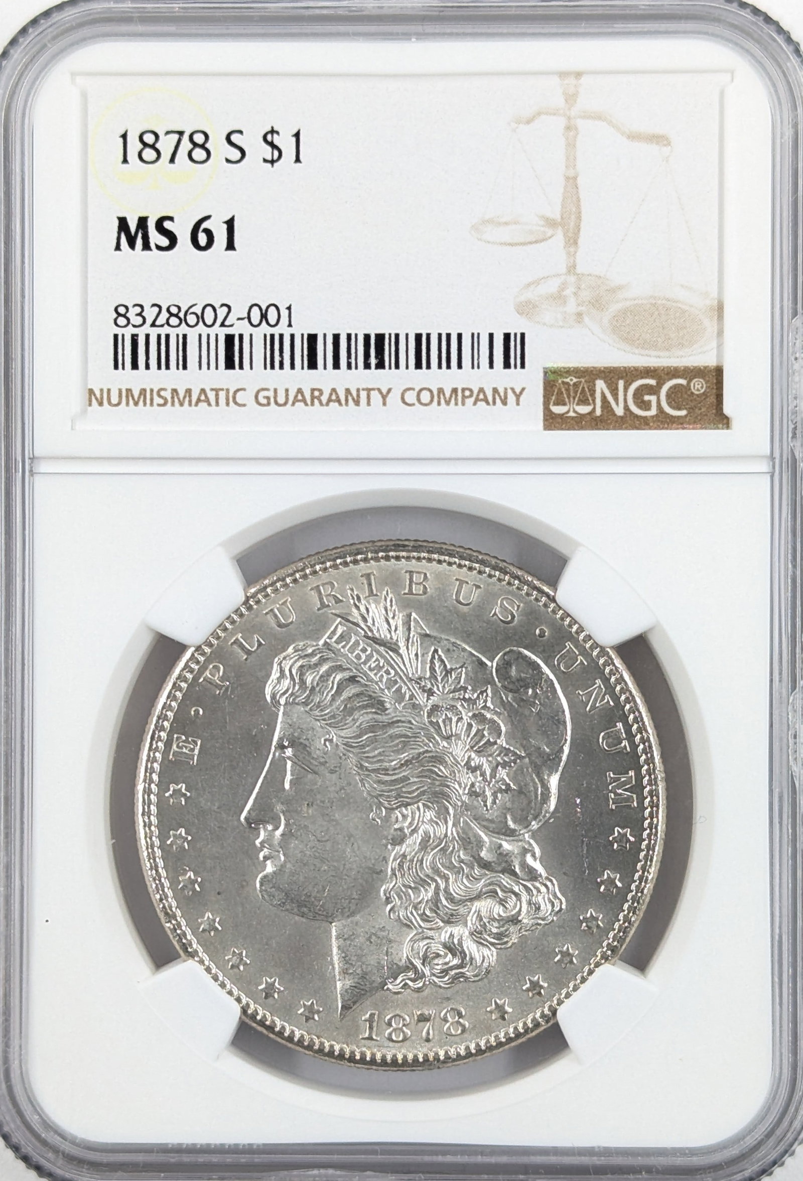 NGC 1878-S MS61 Morgan Silver Dollar: Silver