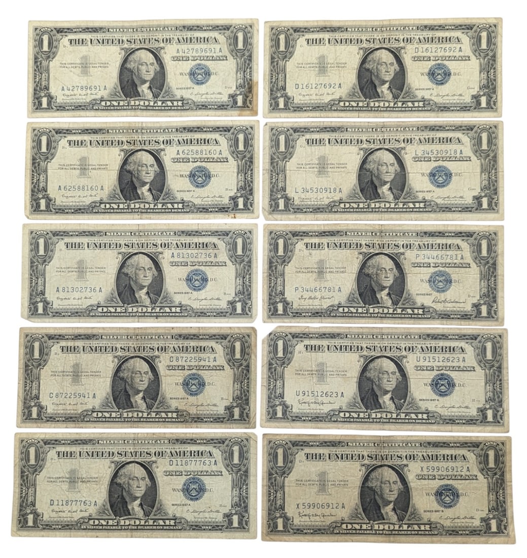 Lot of 10 - 1957 A/B $1 Notes - Silver Certificates (1 of 2)