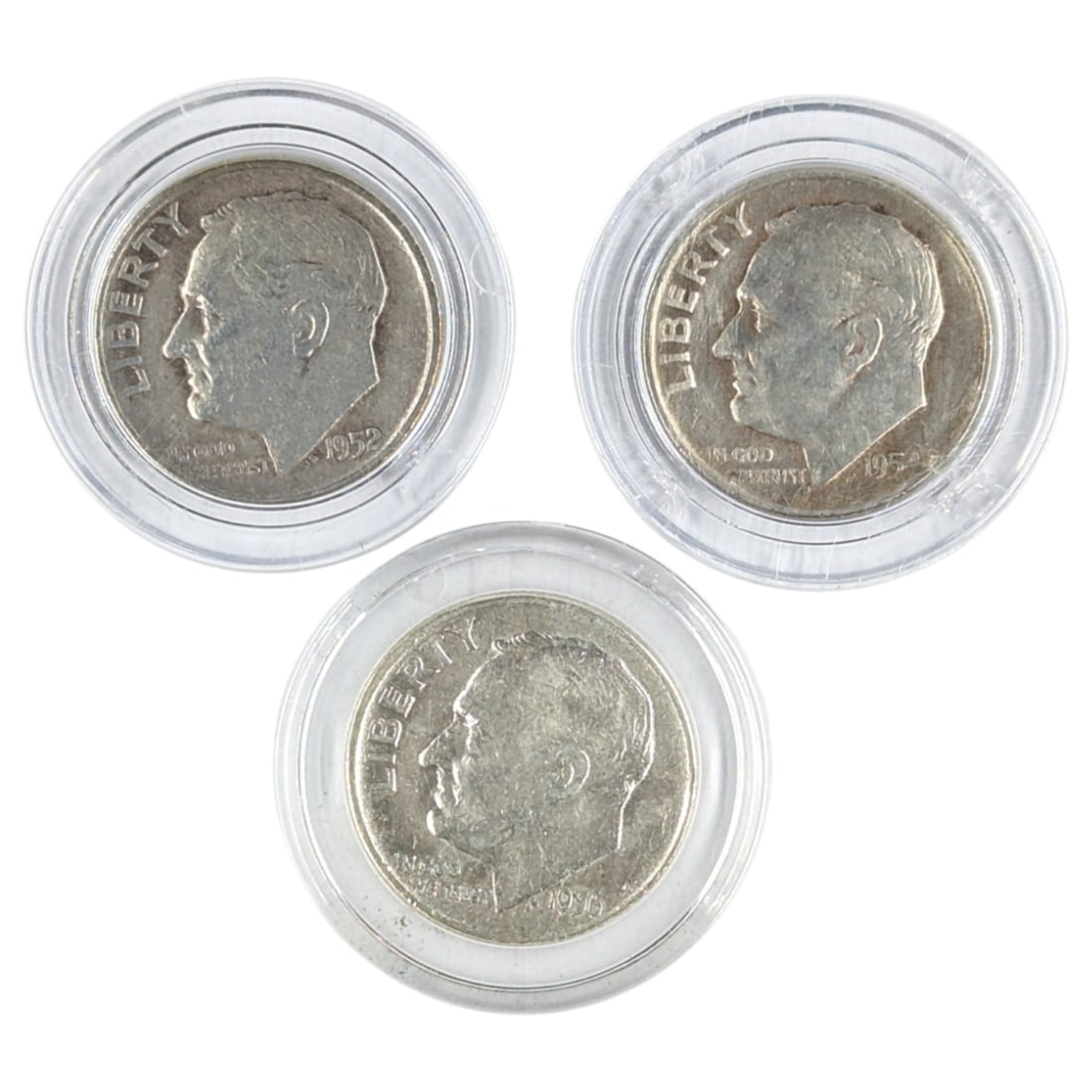 Lot of 3 Silver Roosevelt Dimes - 1952-1956 (1 of 2)