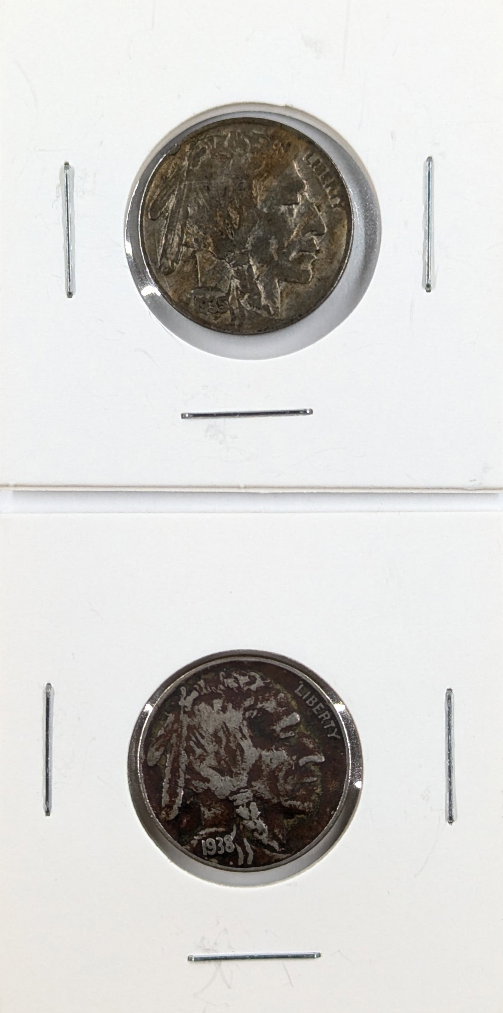 Lot of 2 Buffalo Head Nickels - 1935, 1938: Coin