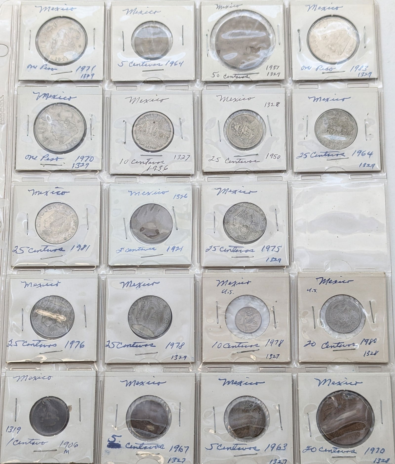 Lot of 19 Mexico Coins in Flips - Varieties of Centavos & Pesos (1 of 2)