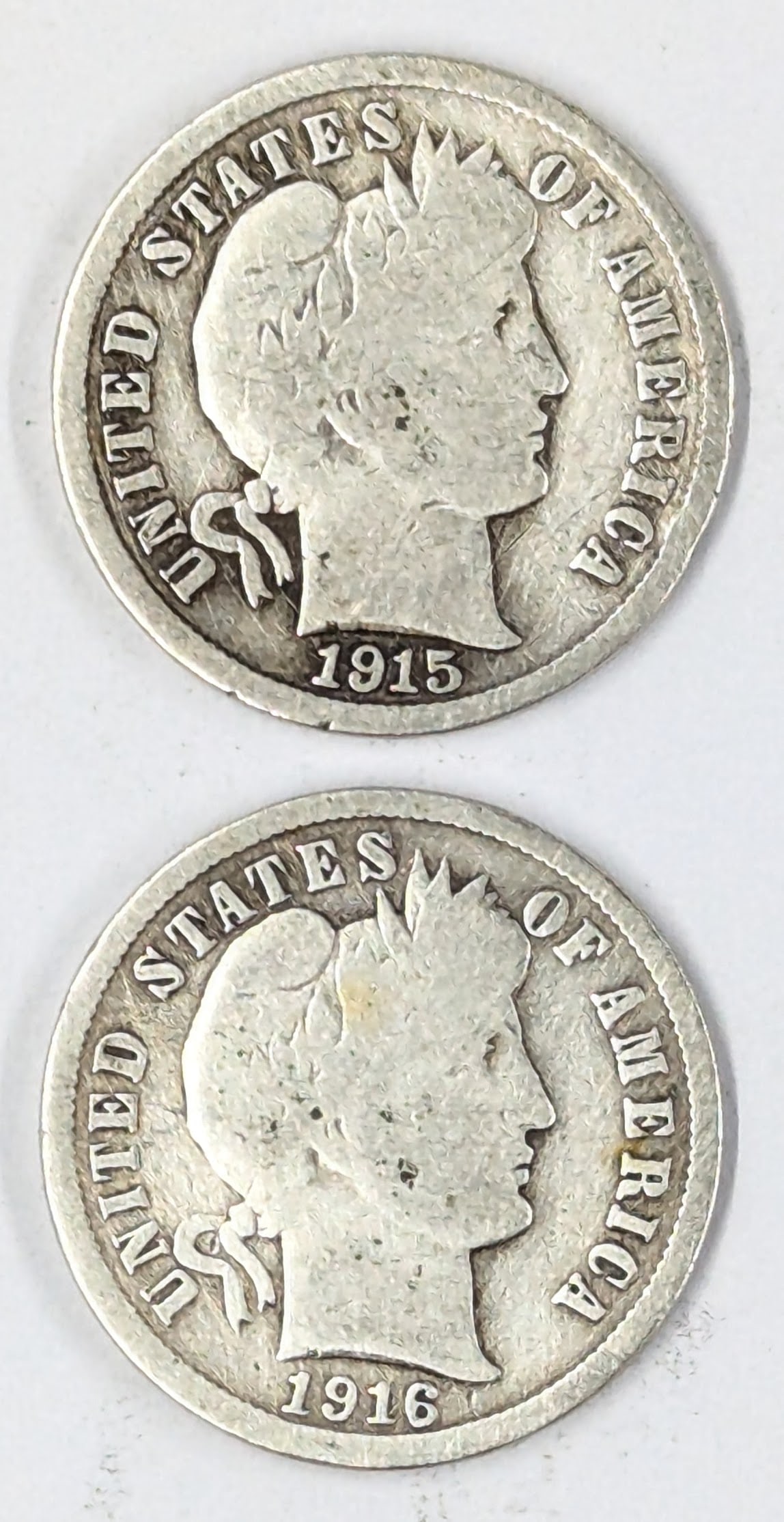 Lot of 2 Silver Barber Dimes - 1915, 1916 (1 of 2)