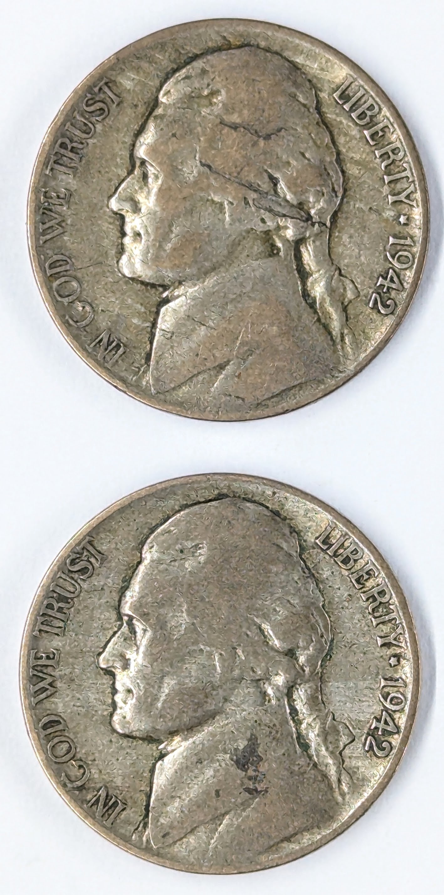 Lot of 2 Silver War Nickels - 1942-P (1 of 2)