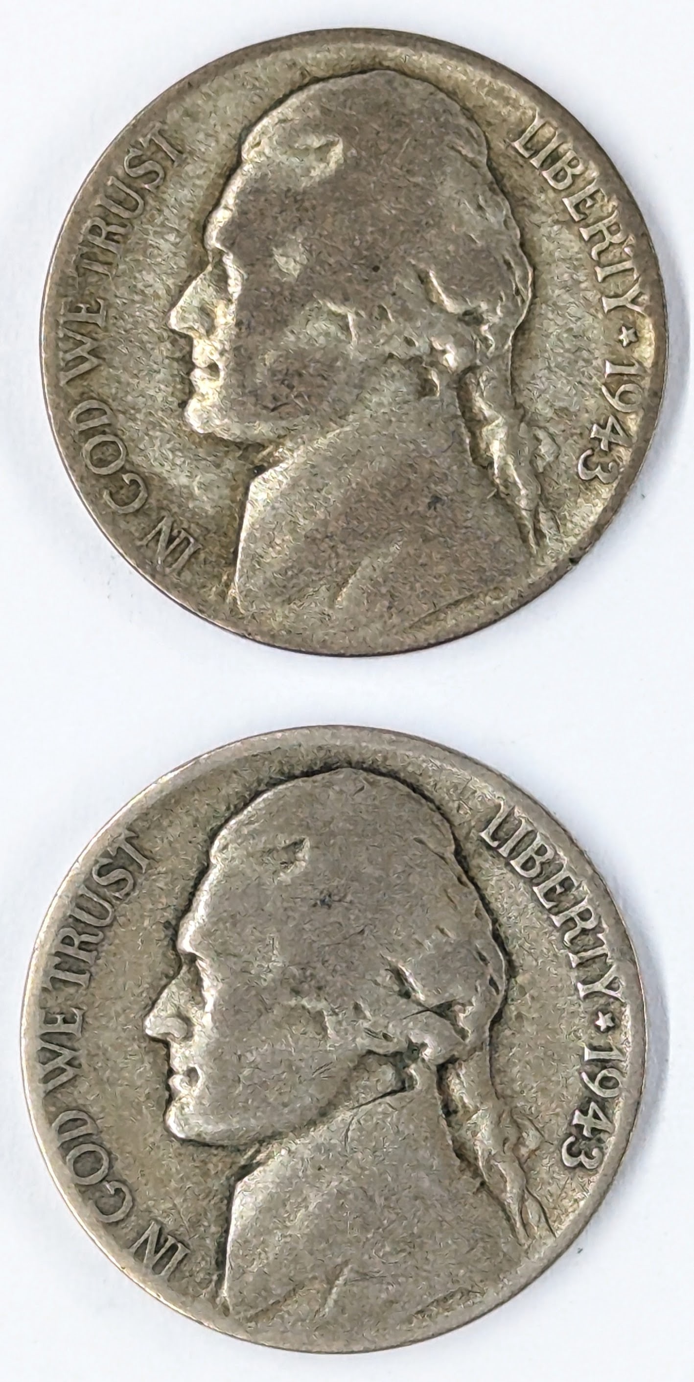 Lot of 2 Silver War Nickels - 1943 S&P: Silver