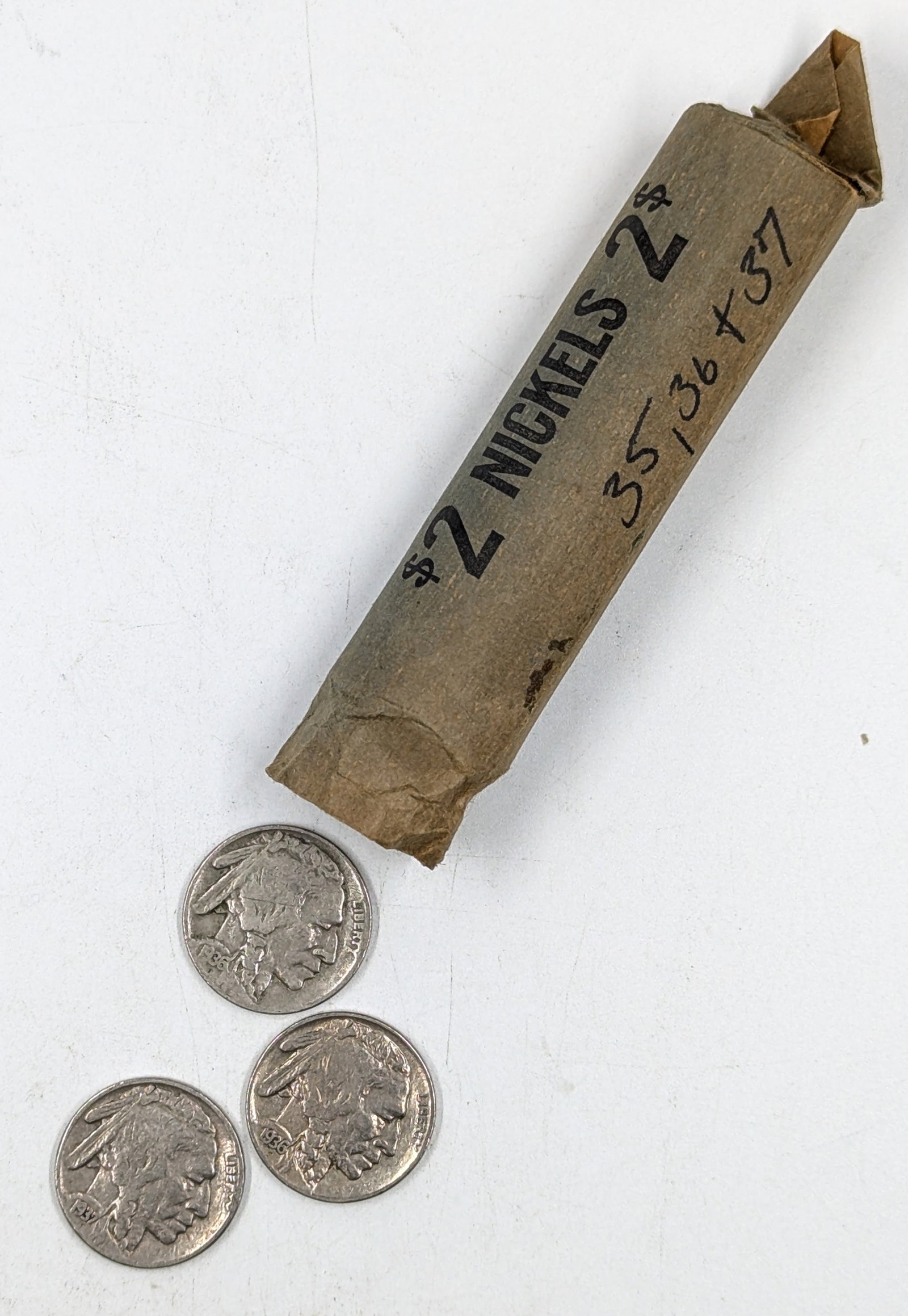 Roll of 40 Silver Buffalo Head Nickels- 1935,1936, & 1937: Silver