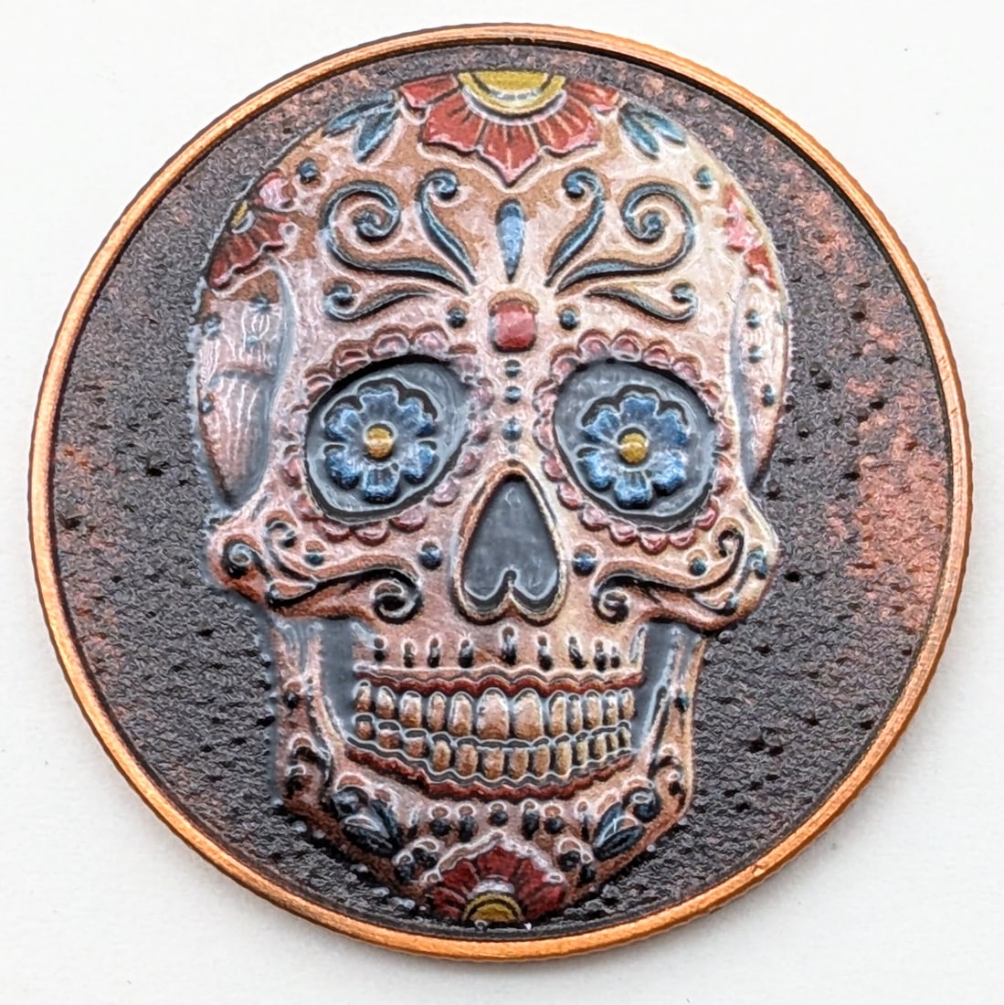 1 Ounce Fine .999 Copper Round- Colorized Mexican Sugar Skull (1 of 2)