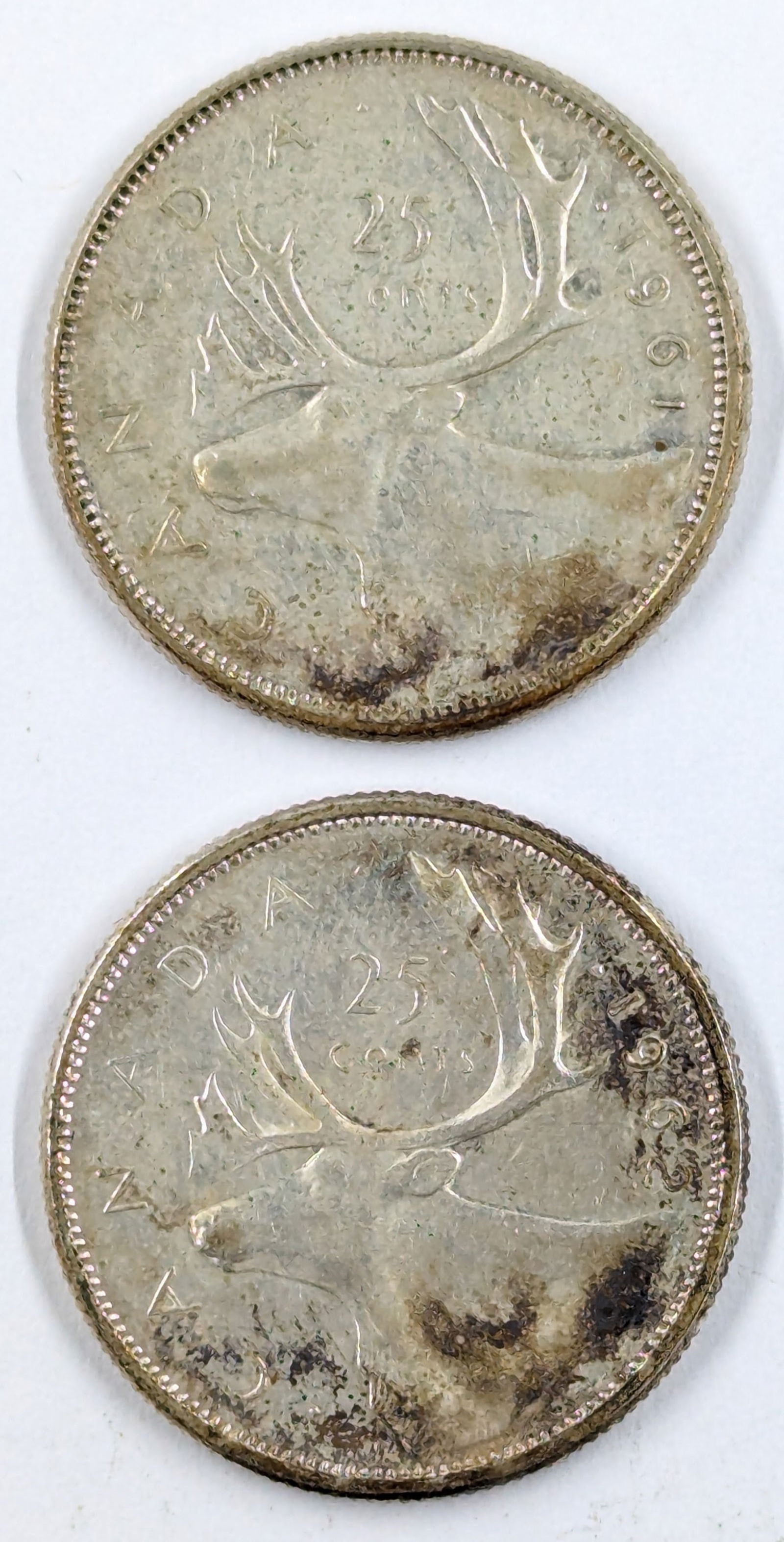 Lot of 2 Silver Canada 25 cents- 1961, 1962 (1 of 2)