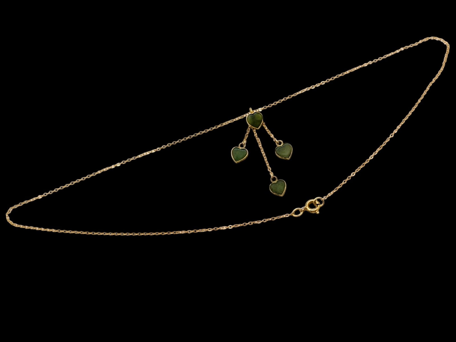 14K Gold filled Green Hearts Ladies Necklace: Length: 15-16in