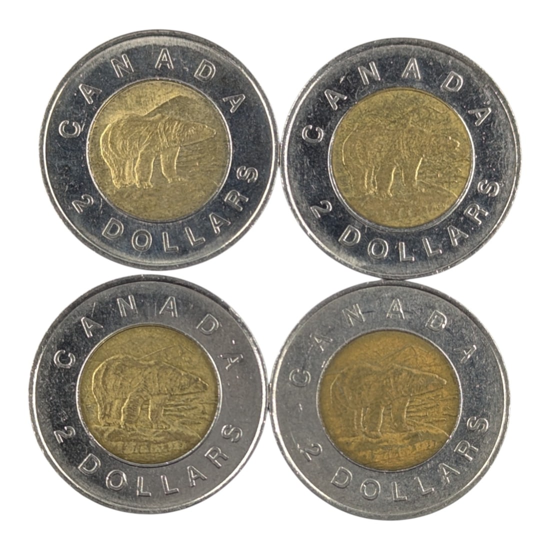 Lot of 4 Canada 1996 $2 Bear Coins: Coin