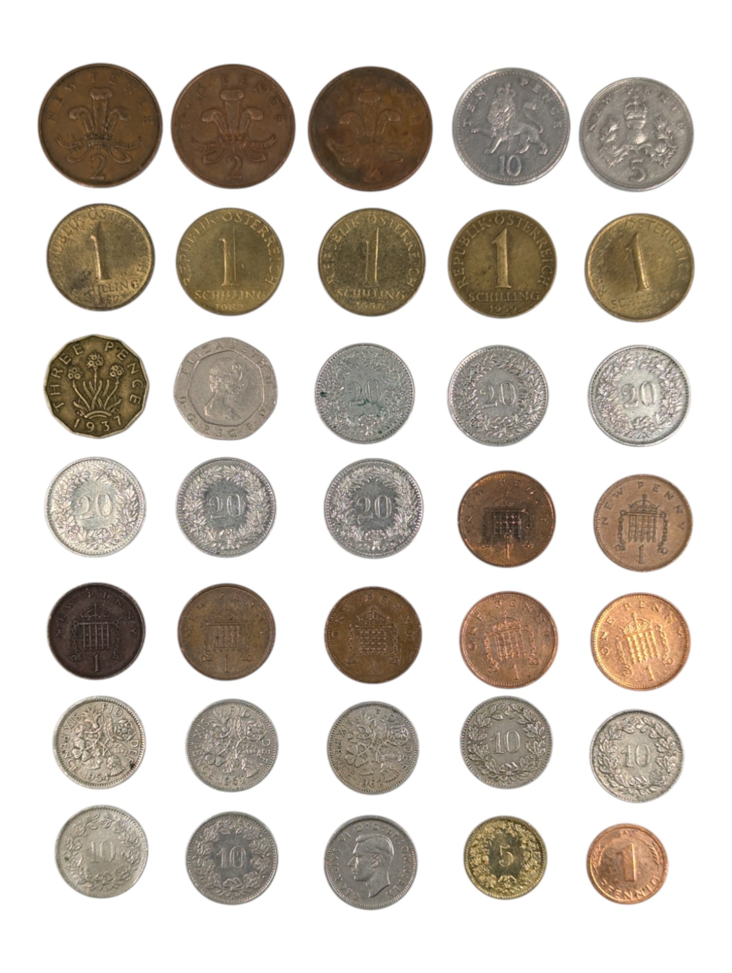 Large Lot of 35 Foreign Coins - Austria, UK, etc. (1 of 2)