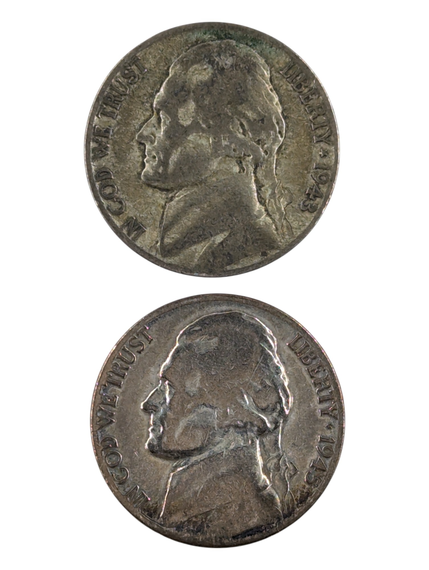 Lot of 2 Silver War Nickels - 1943-P, 1945-P (1 of 2)