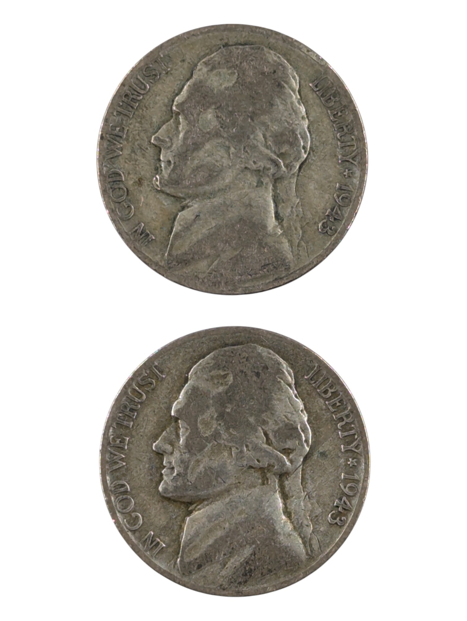 Lot of 2 Silver War Nickel - Both 1943-P (1 of 2)