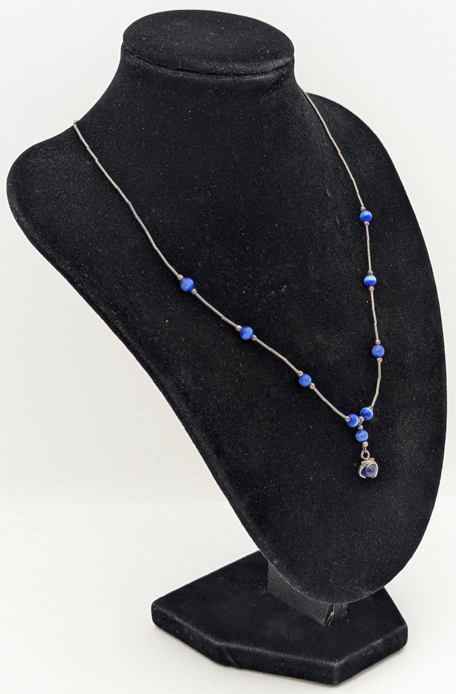 Sterling Silver Dolphin Blue Beaded Ladies Necklace: Length: 14-16in