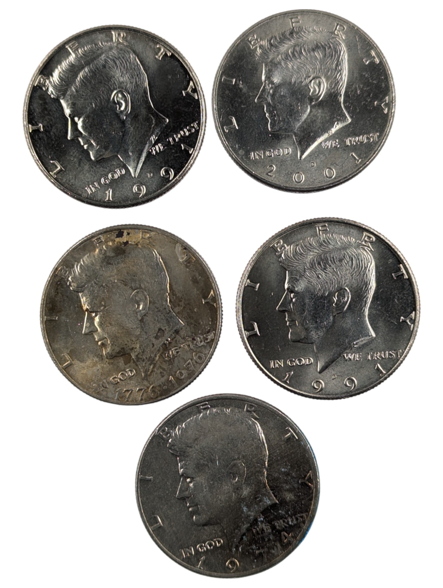 Lot of 5 John F Kennedy Half Dollars - 1991-2001: Coin