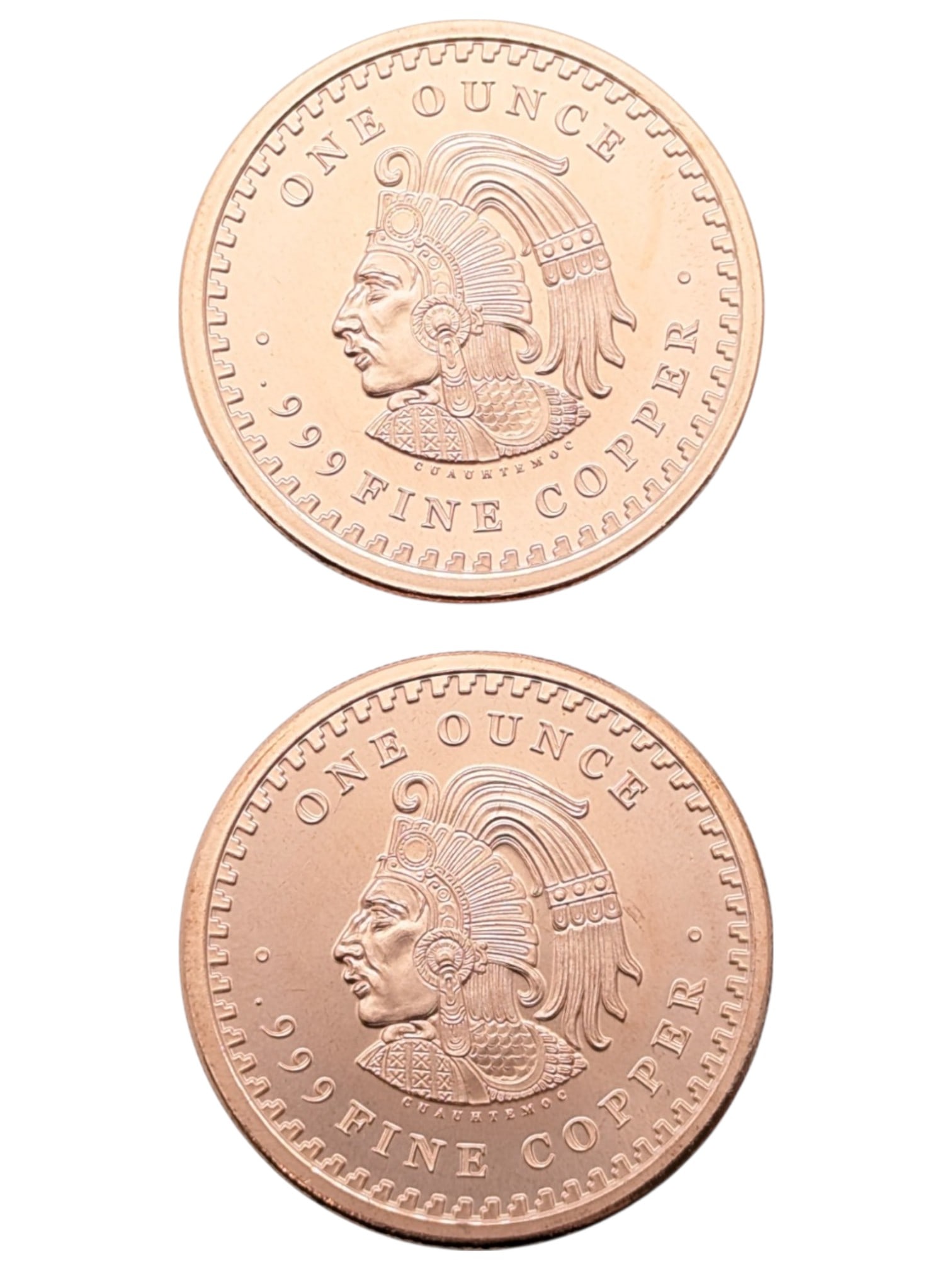 Lot of 2 - 1 Ounce Fine .999 Copper Rounds - Aztec: Copper