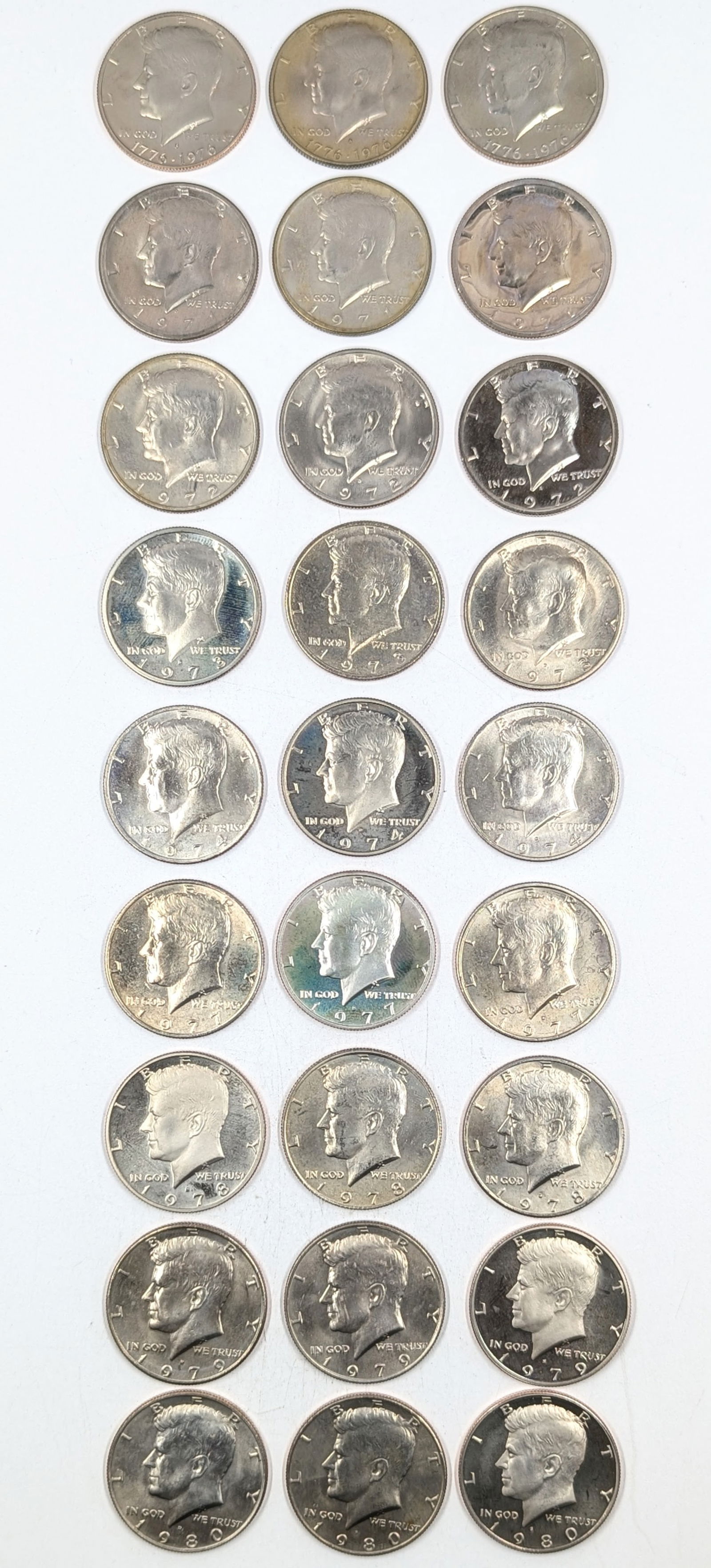 Lot of 27 John F Kennedy Half Dollars - 1971-1980 (1 of 2)