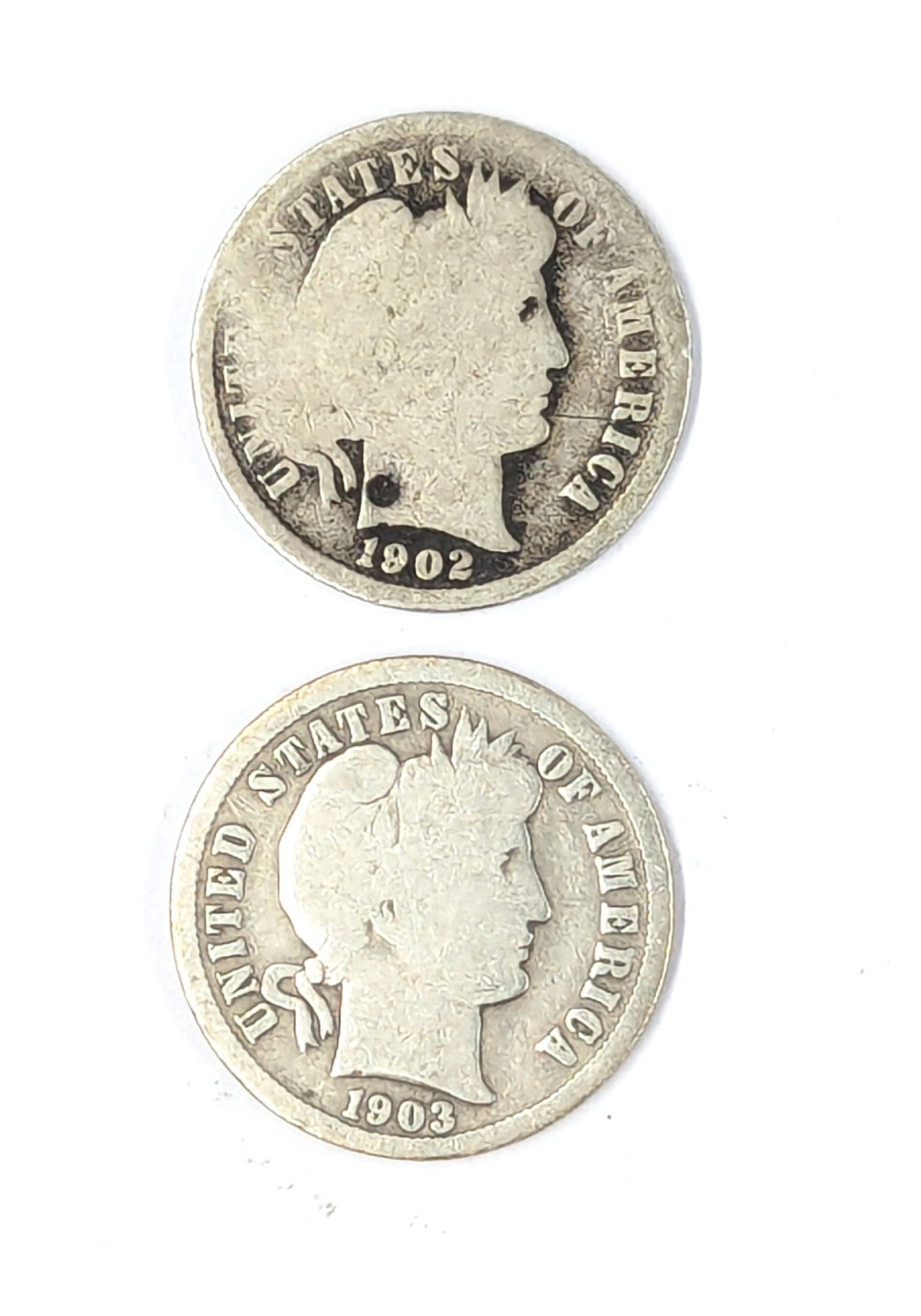 Lot of 2 Barber Dimes - 1902 and 1903-O (1 of 2)