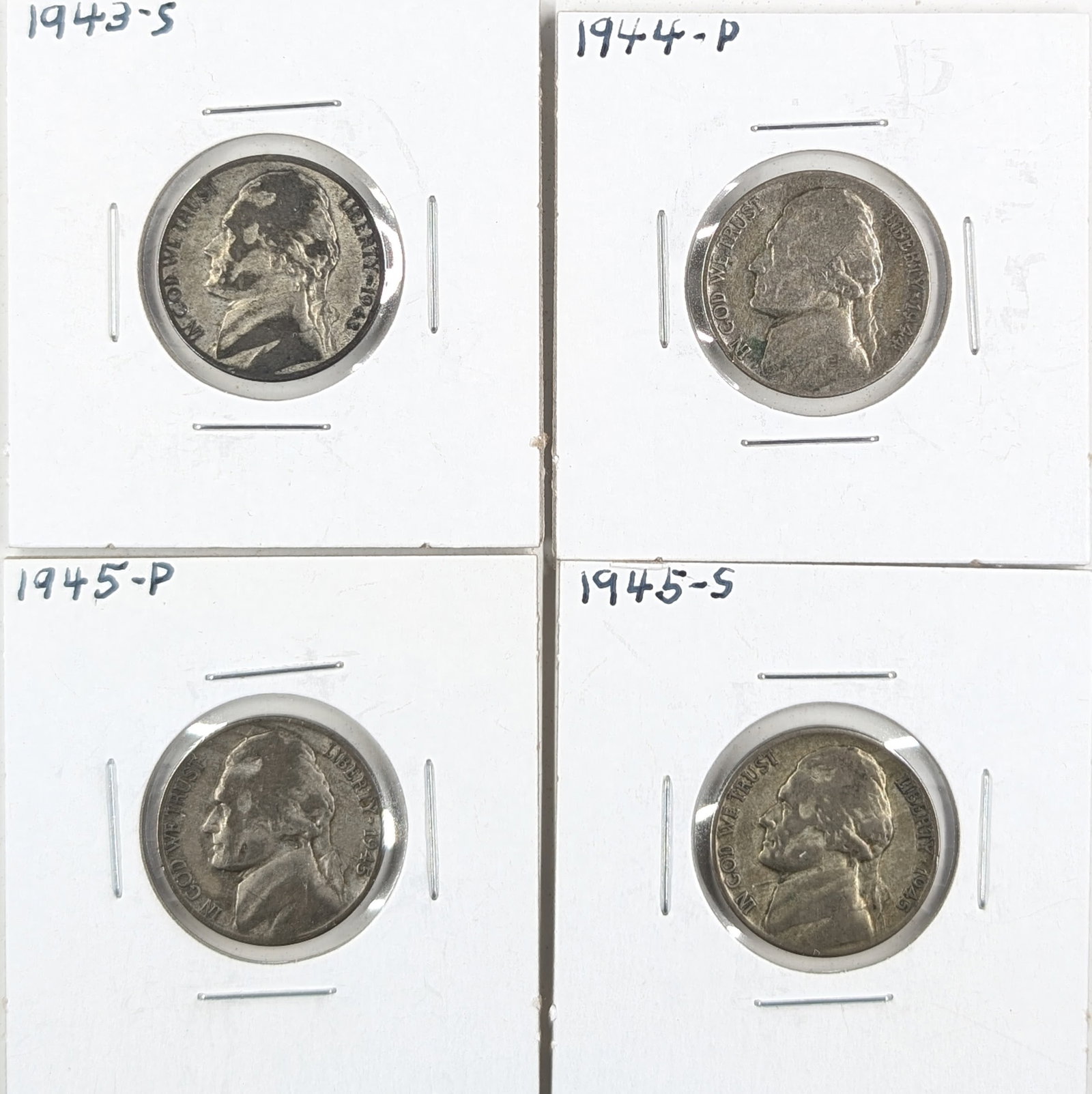 Lot of 4 Silver War Nickels 1942 and 1945 P D and S (1 of 2)