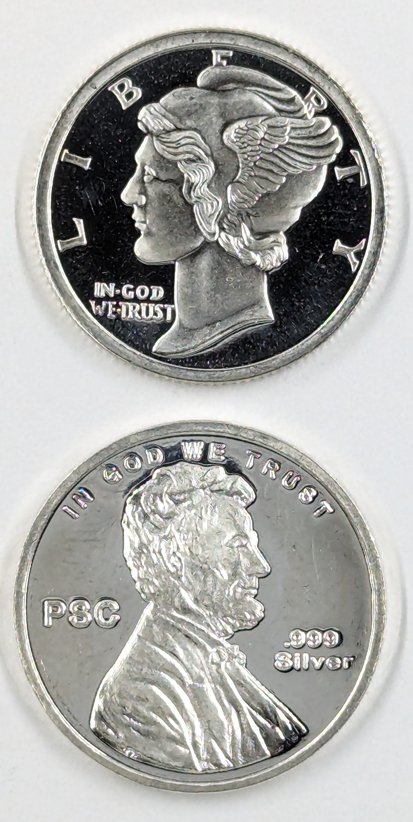 Lot of 2 1/10 oz Fine .999 Silver Round- Mercury, Lincoln: _