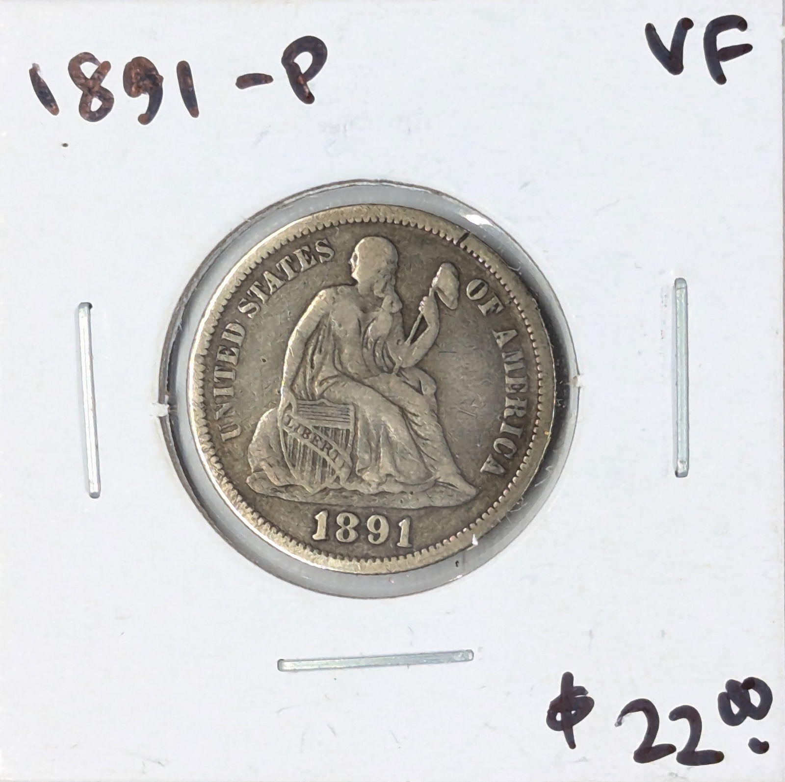 1891 Silver Seated Liberty Dime - VF (1 of 2)