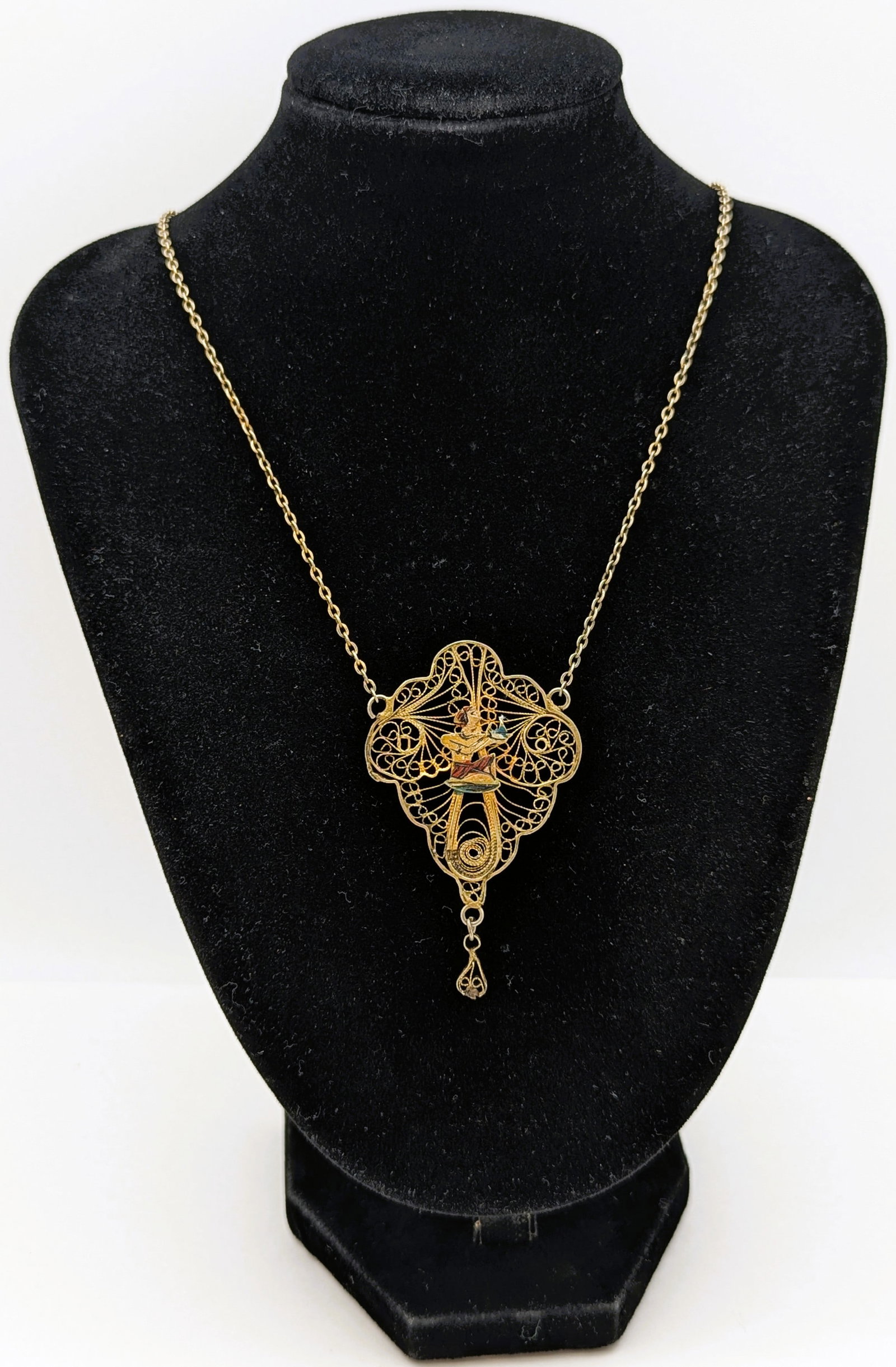 Egyptian Filigree Women's Necklace- With Gold Filled Pendant: Length: 16in