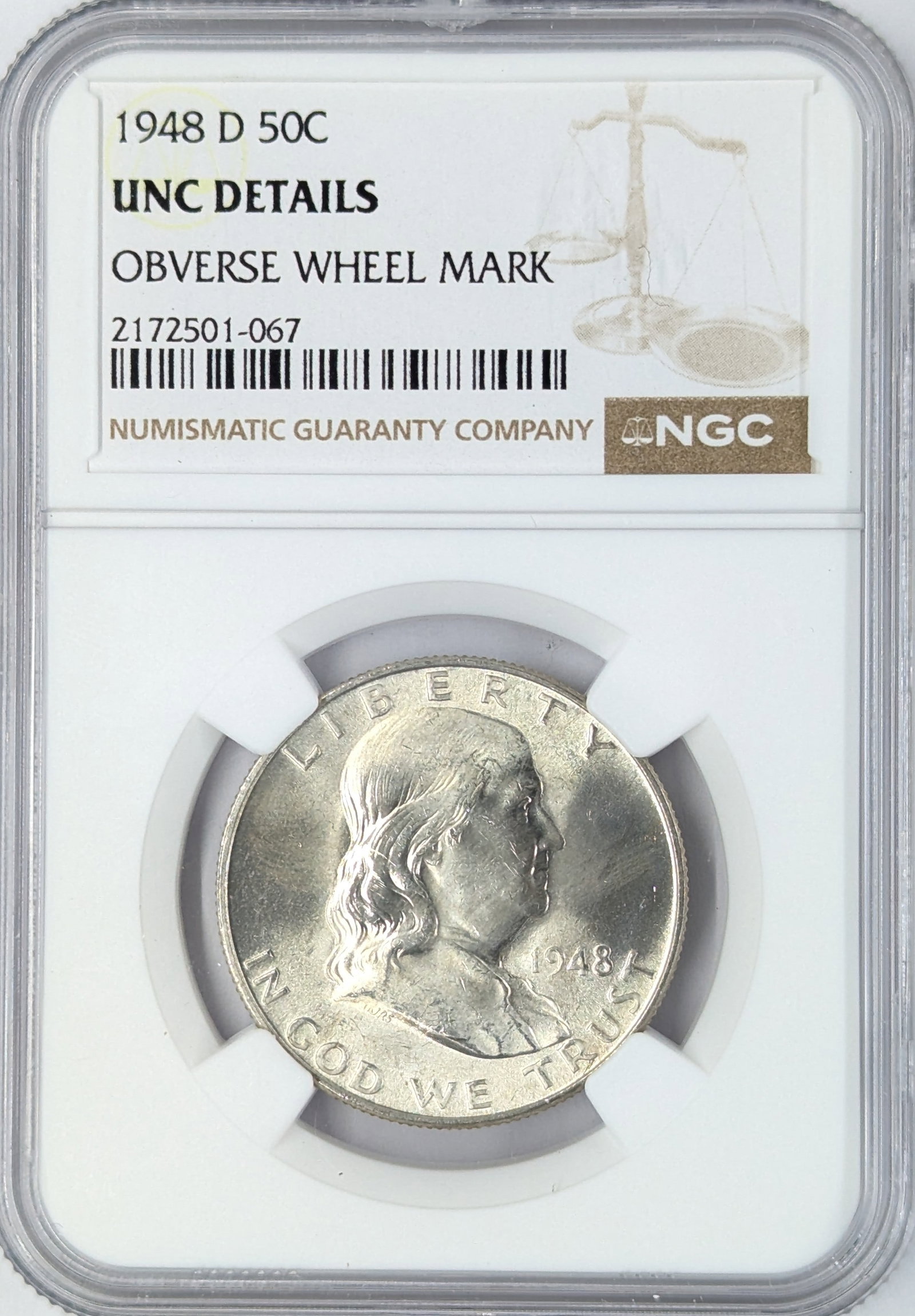 NGC 1948-D Silver Franklin Half Dollar: Silver Details