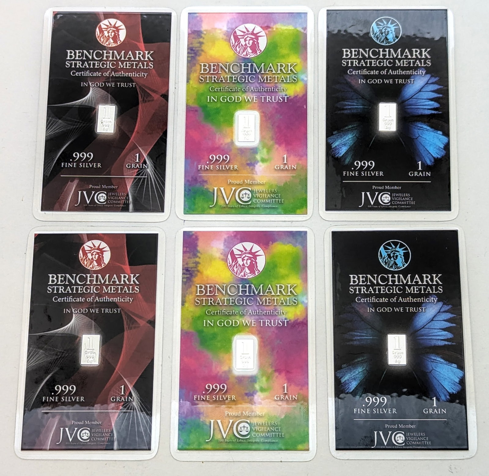 Lot of 6 - 1 Grain (each) .999 Silver Bars - Benchmark Strategic Metals: Silver