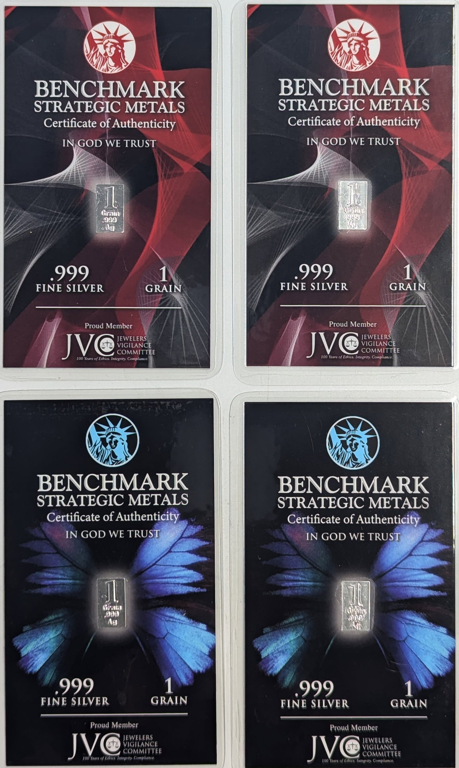 Lot of 4 - 1 Grain (each) .999 Silver Bars - Benchmark Strategic Metals: Silver