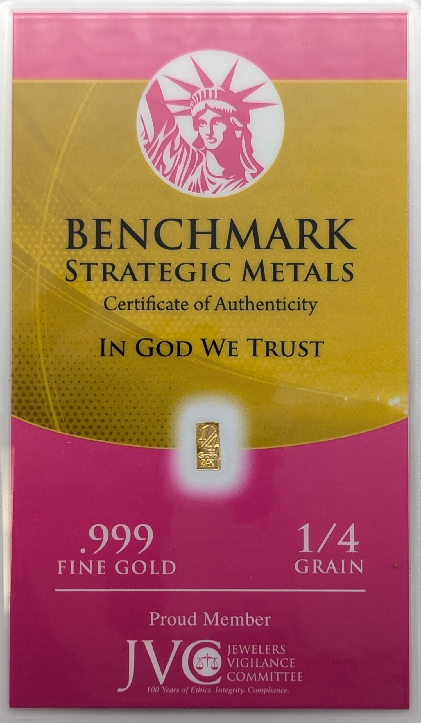 1/4 grain .999 Fine Gold - Benchmark Strategic Metals: Gold