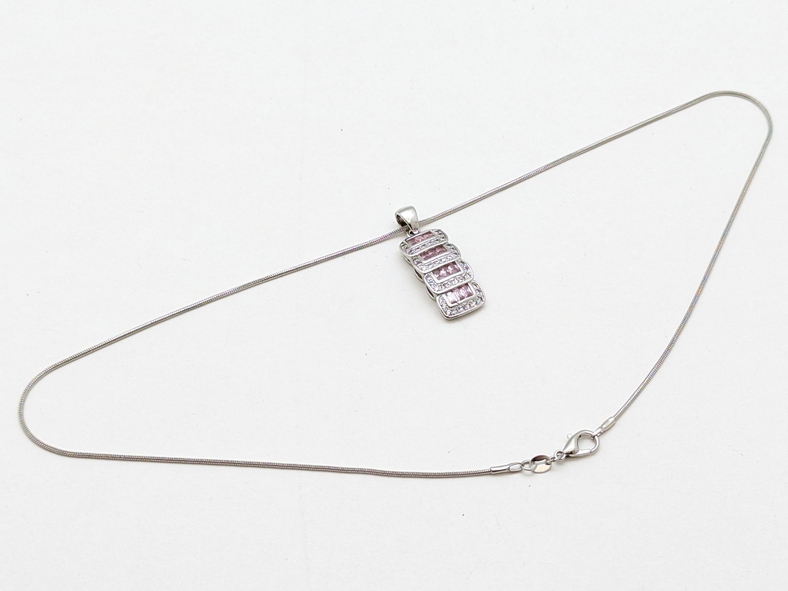 Sterling Silver Rectangular Tiered Ladies Necklace: Length: 18in