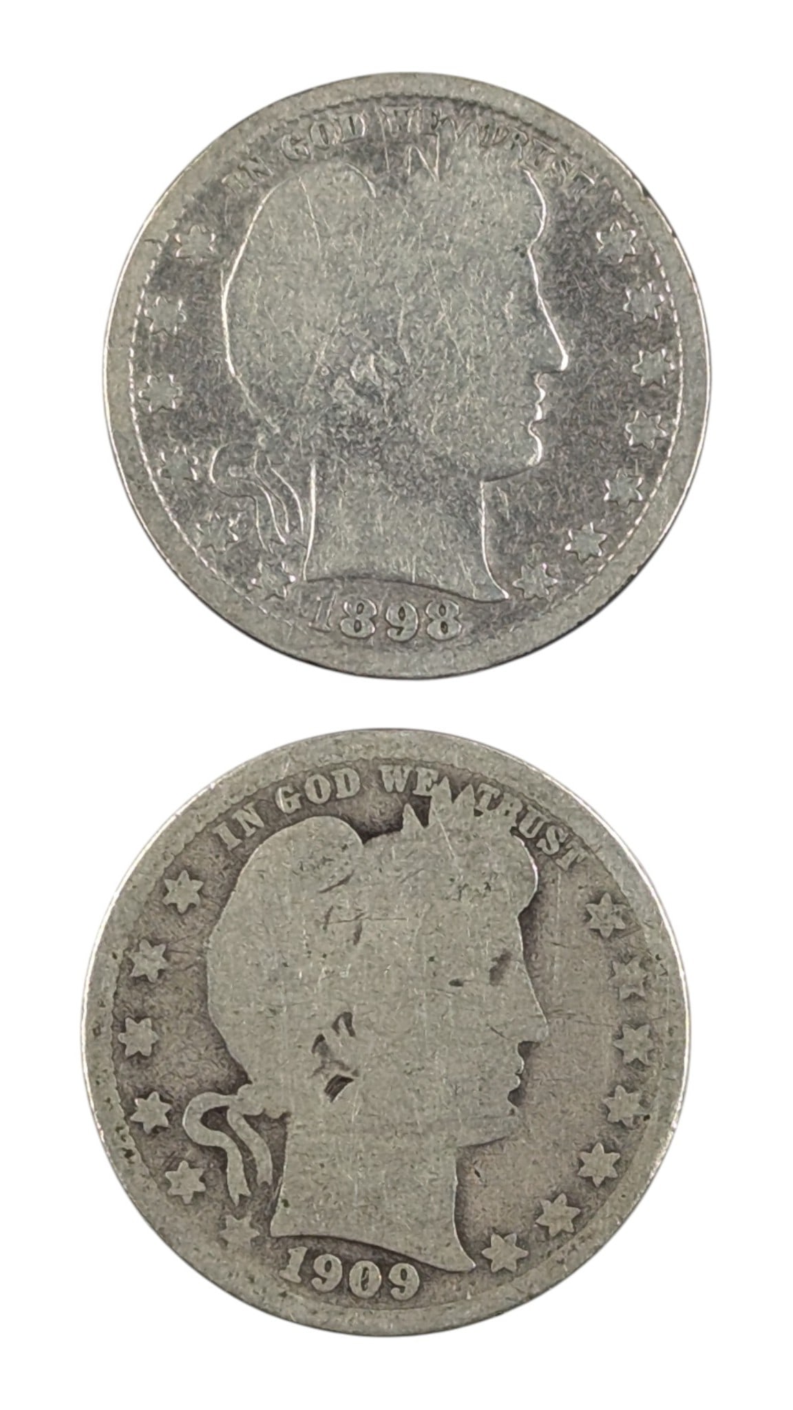 Lot of 2 Silver Barber Quarters - 1898, 1909 (1 of 2)