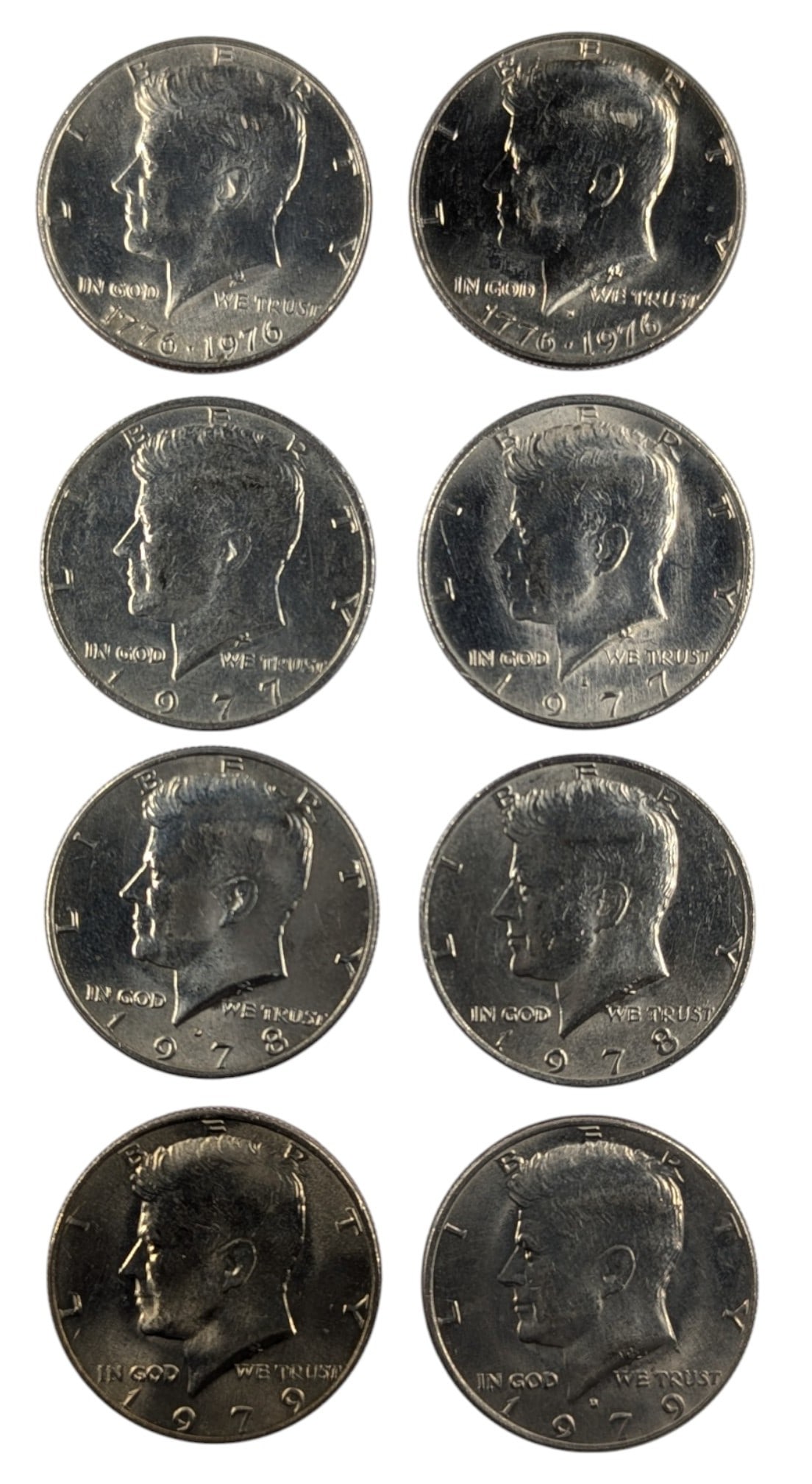 Lot of 8 John F Kennedy Half Dollars - 1976-1979 (1 of 2)