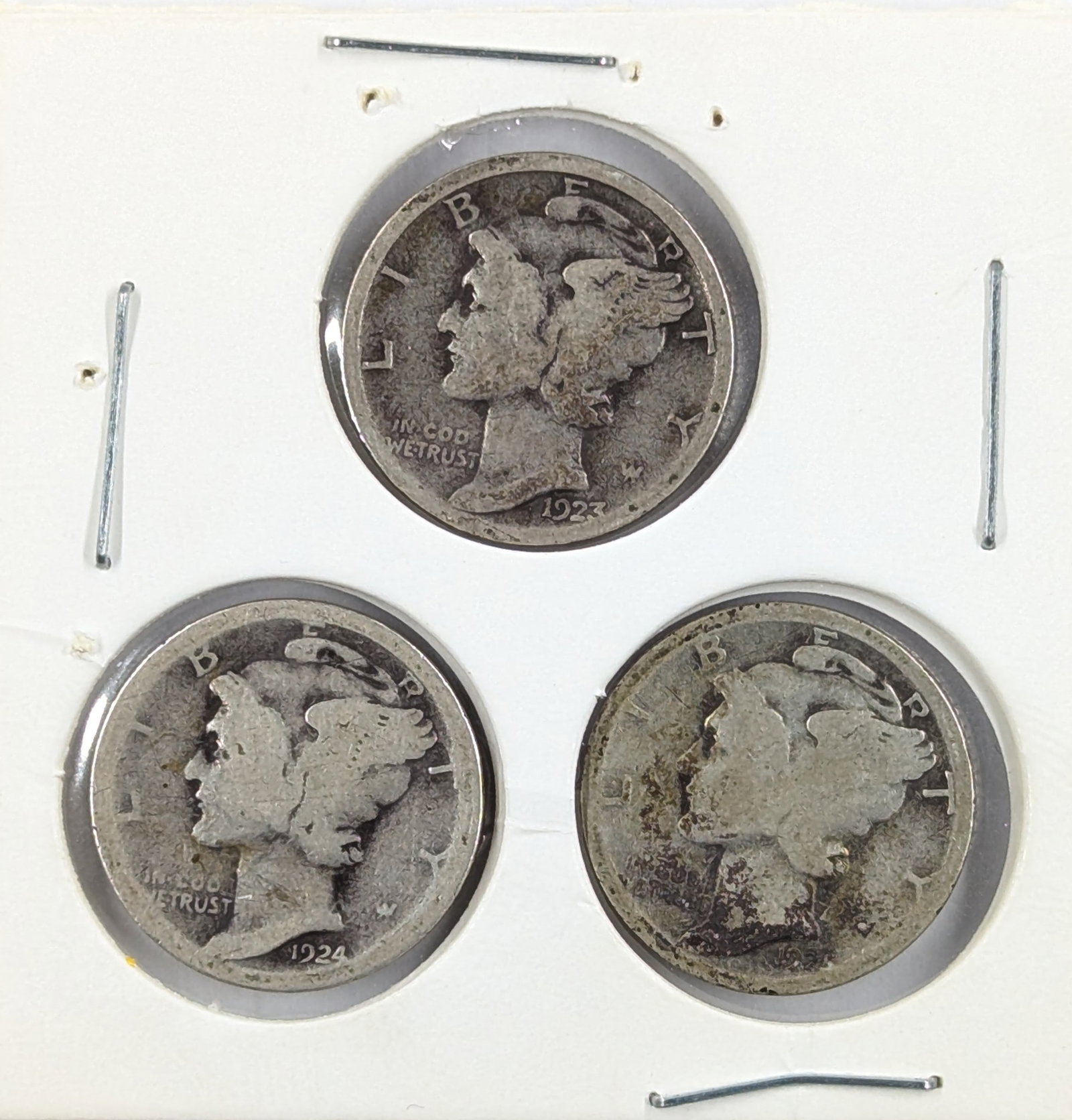 Lot of 3 Silver Mercury Dimes - 1923, 1924, 1925-S: Silver