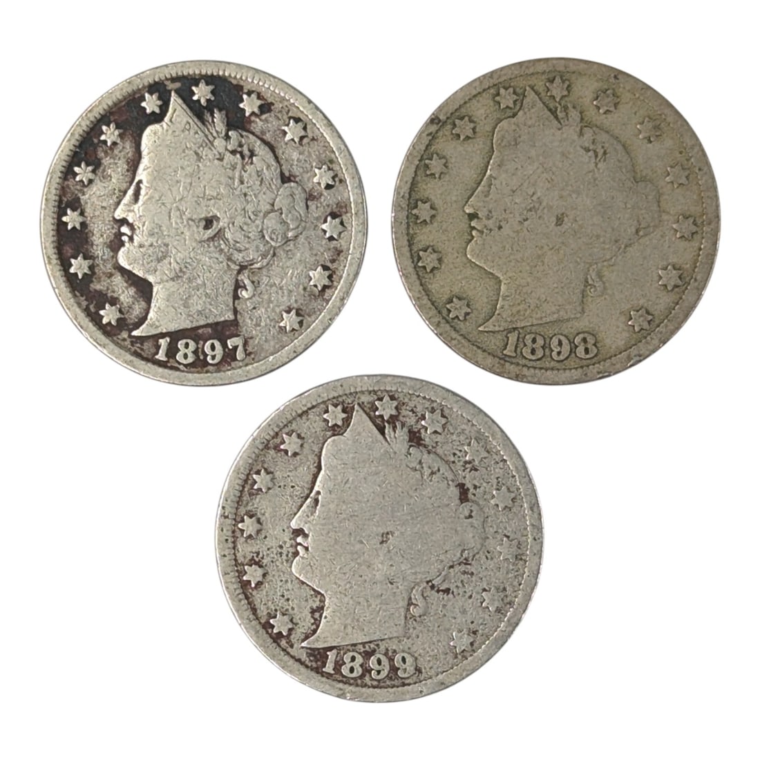 Lot of 3 Liberty V Nickels - 1897, 1898, 1899 (1 of 2)