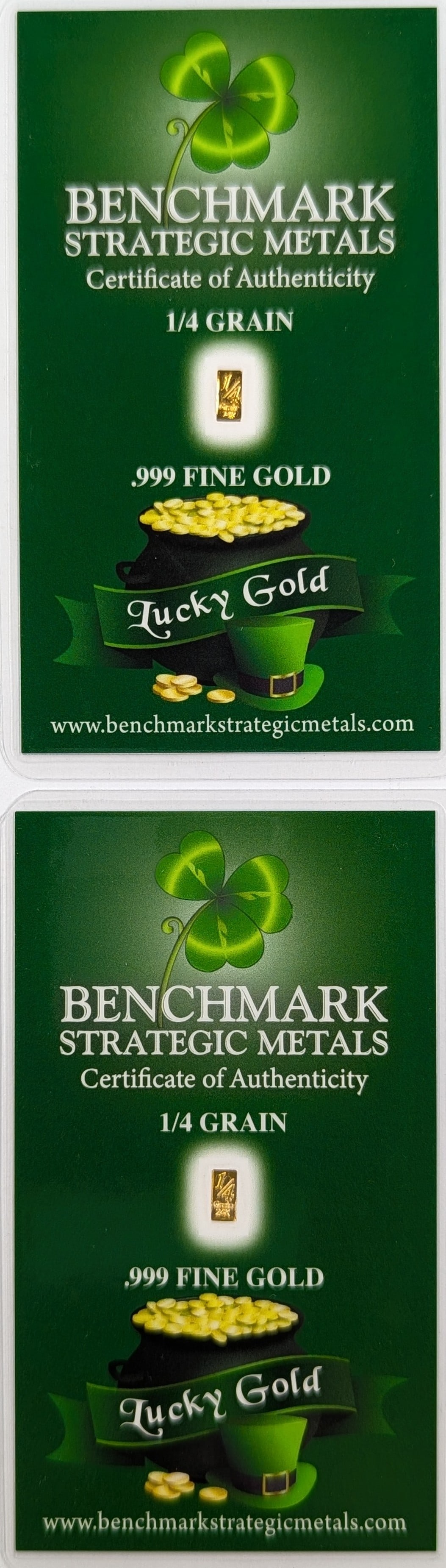 Lot of 2 - 1/4 grain (each) .999 Fine Gold - Benchmark Strategic Metals: Gold