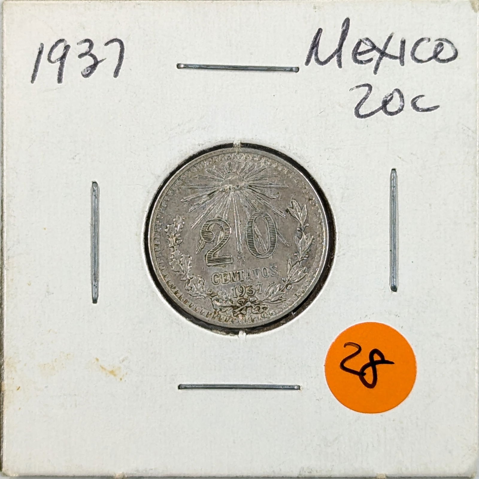 1937 Silver Mexico 20 Centavos Coin (1 of 2)