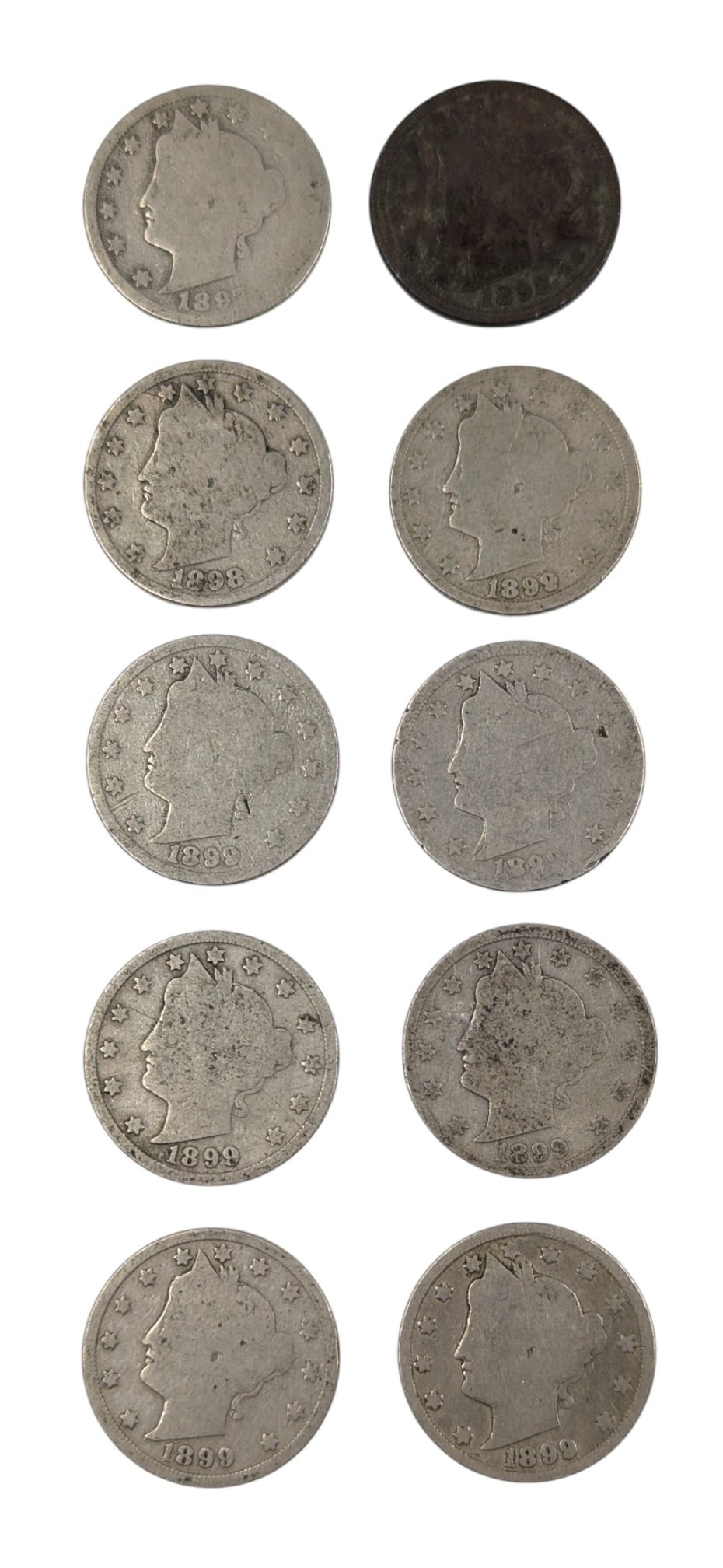 Lot of 10 Liberty V Nickels - 1897-1899: Coin